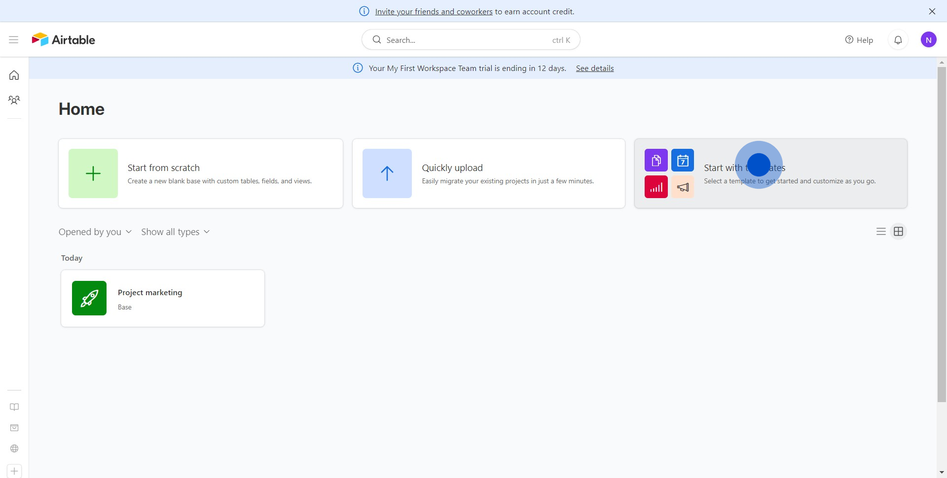 1 Click on "Start with templates"
