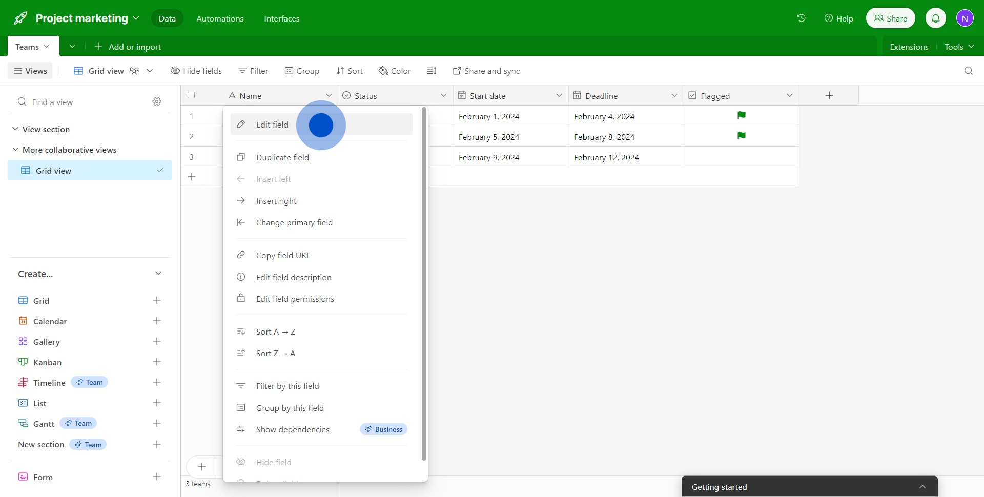 3 Click on "Edit field"