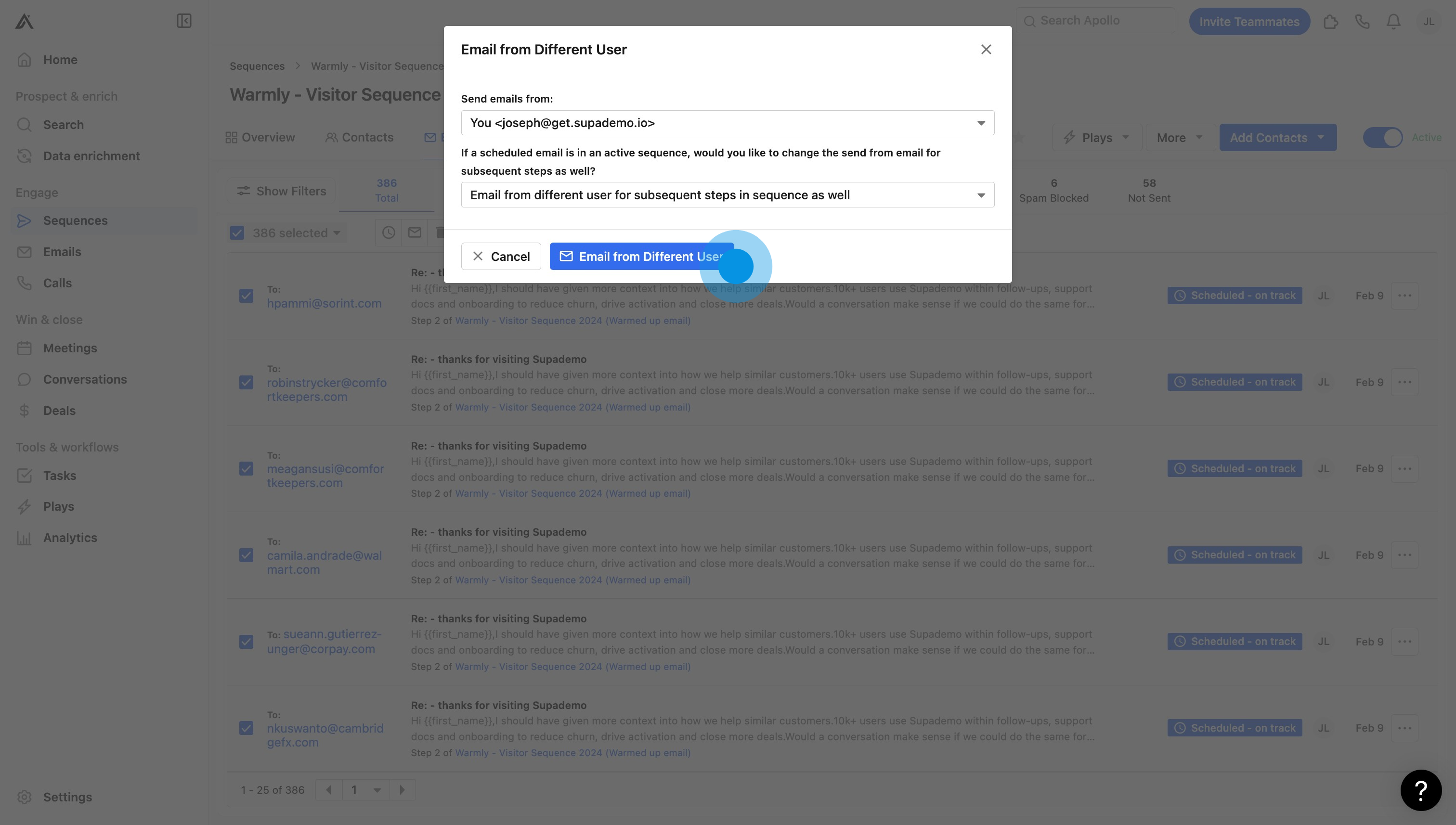 8 Click on "CancelEmail from Different User"