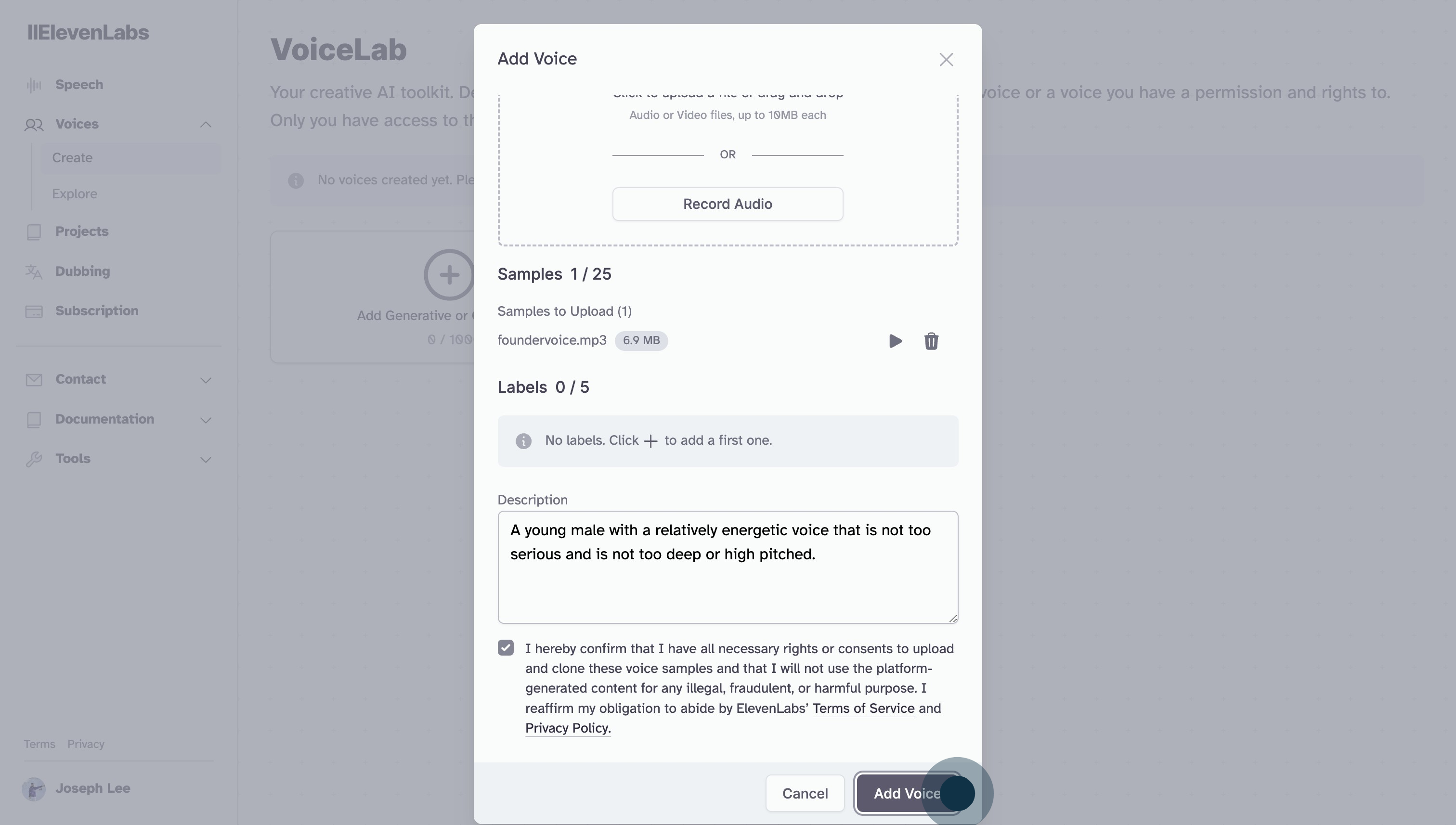 8 Click on "Add Voice"