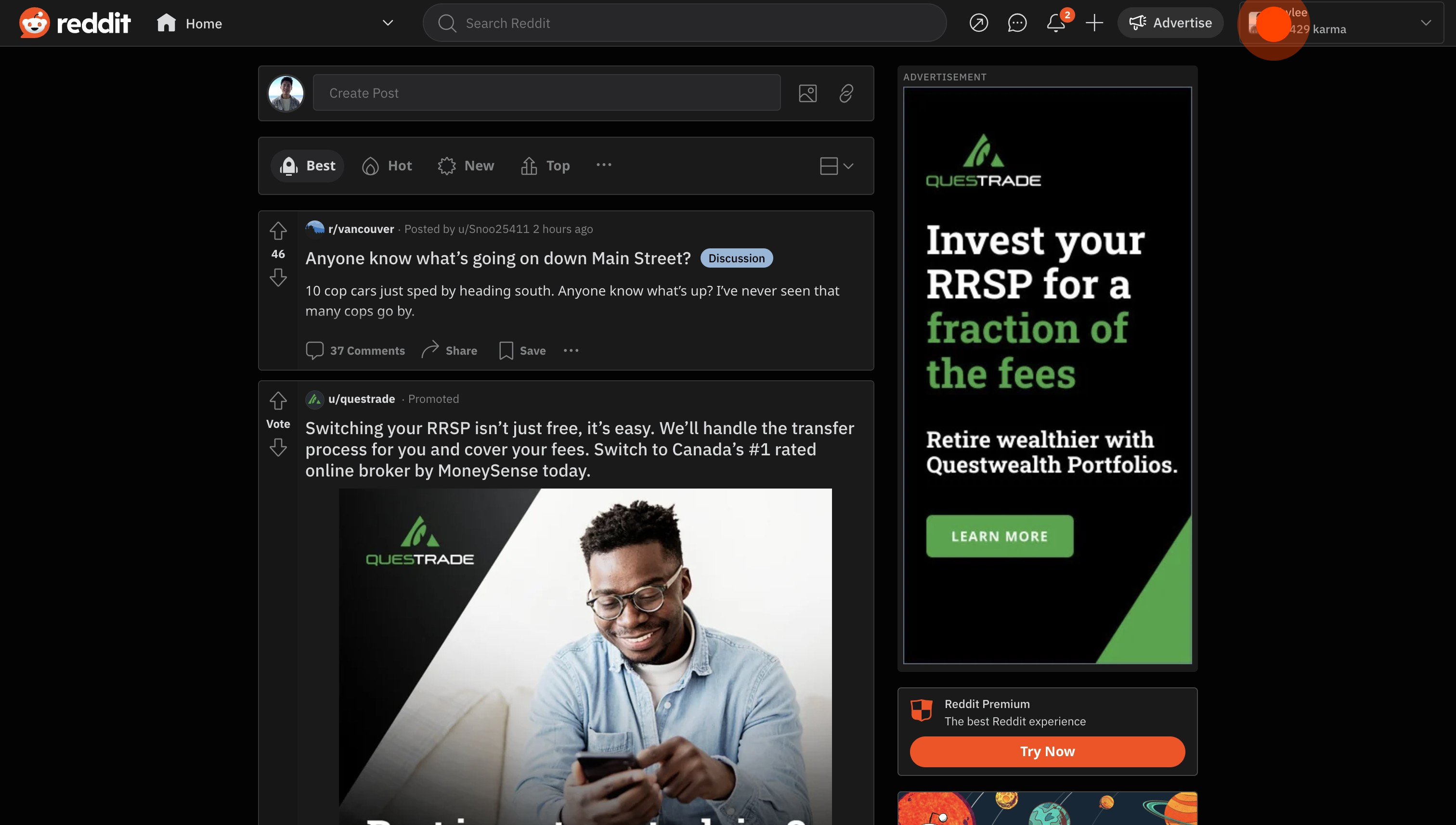 1 Click on "429 karma"
