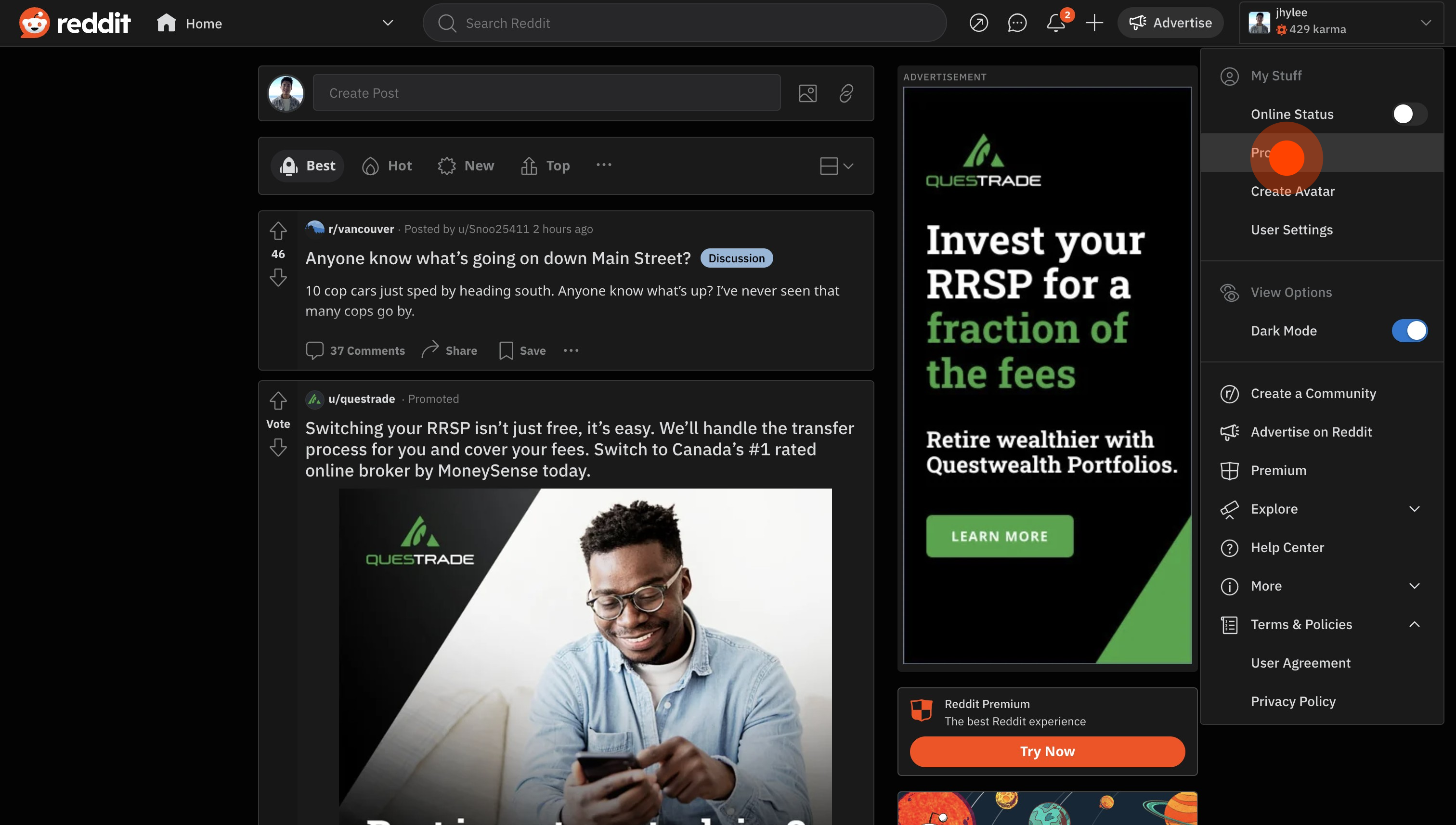 2 Click on "Profile"