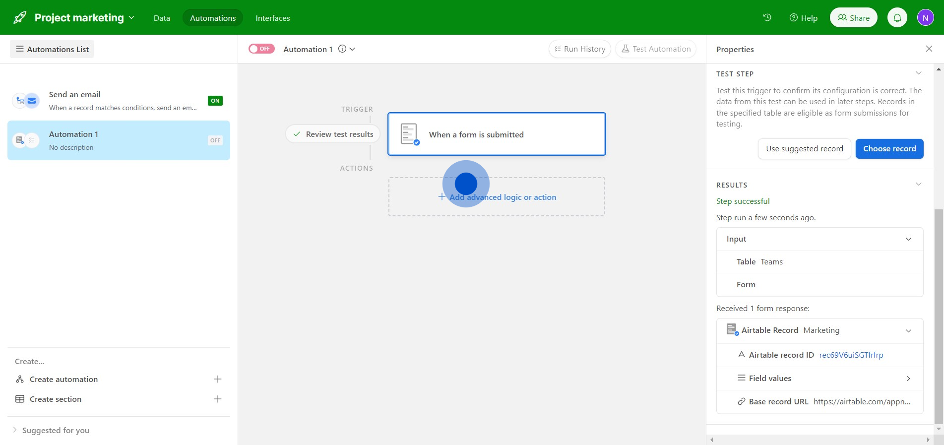 10 Click on "Add advanced logic or action"
