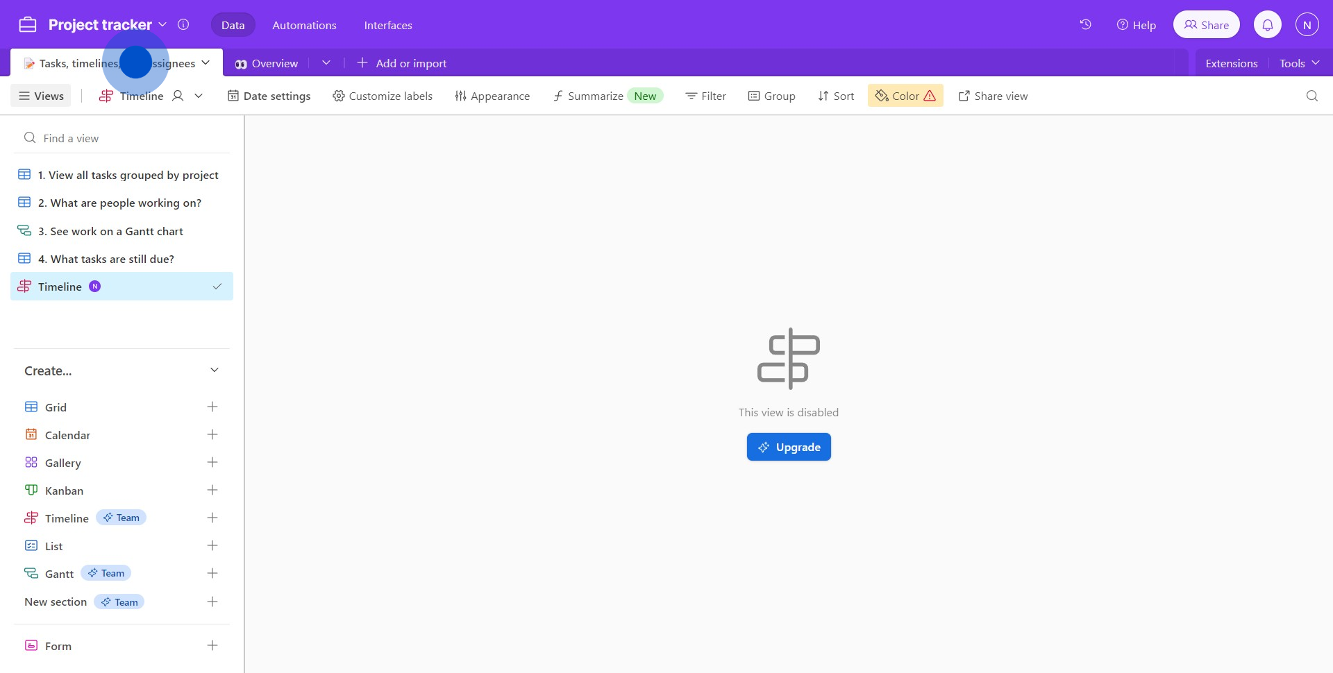 1 Click on "📝 Tasks, timelines, and assignees"