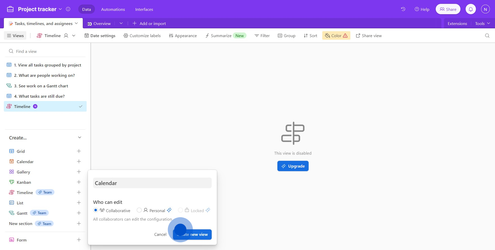 4 Click on "Create new view"