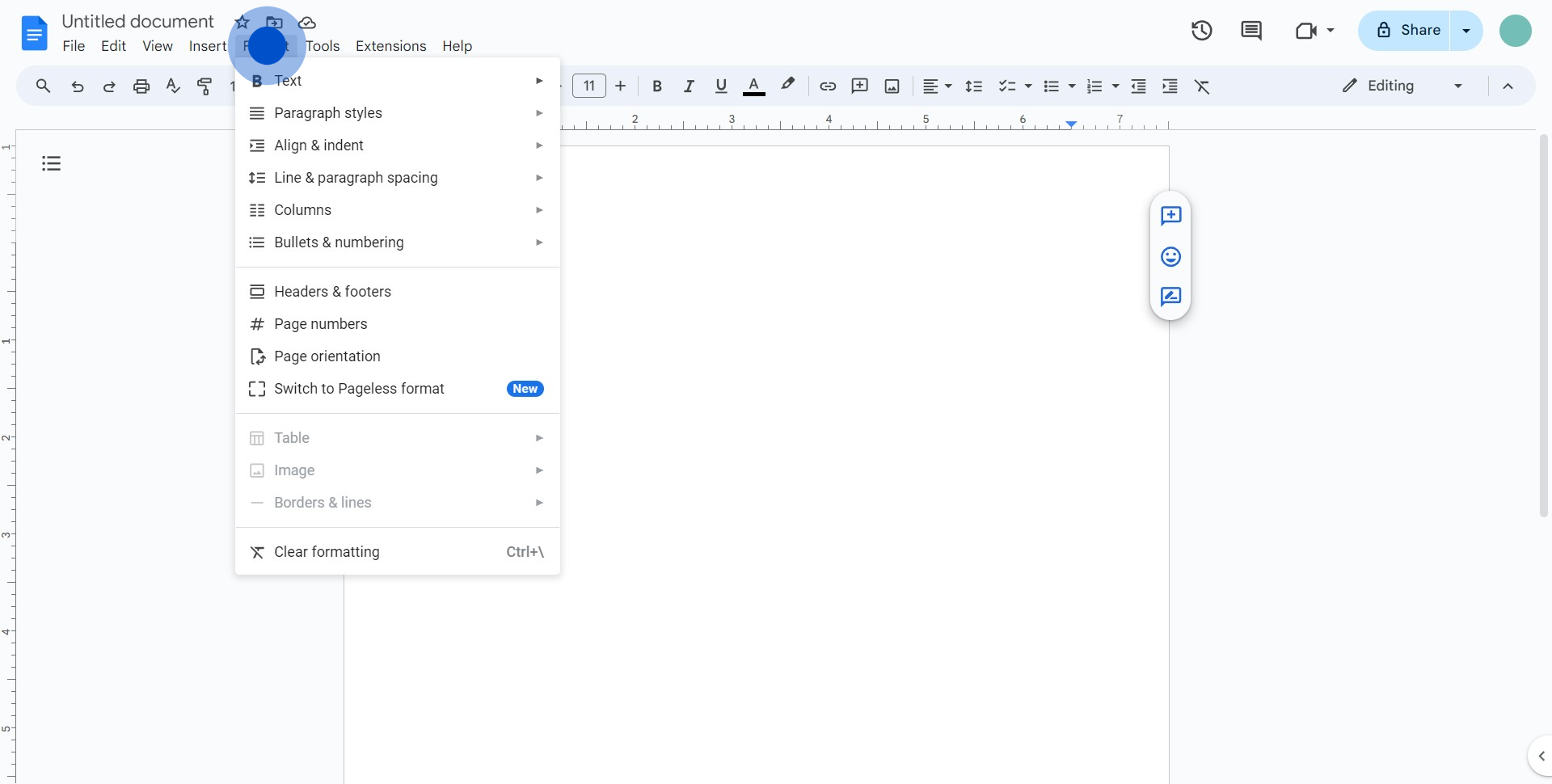 3 Click on "Format"