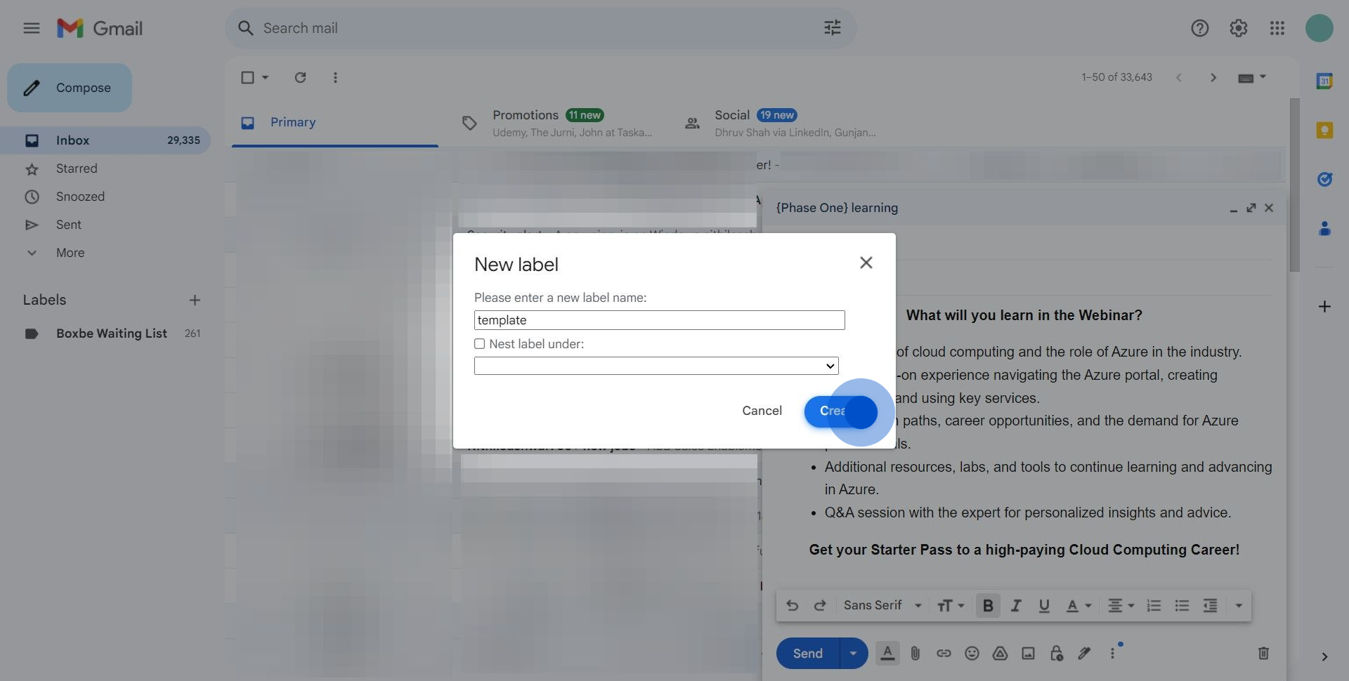 5 Click on "Create"