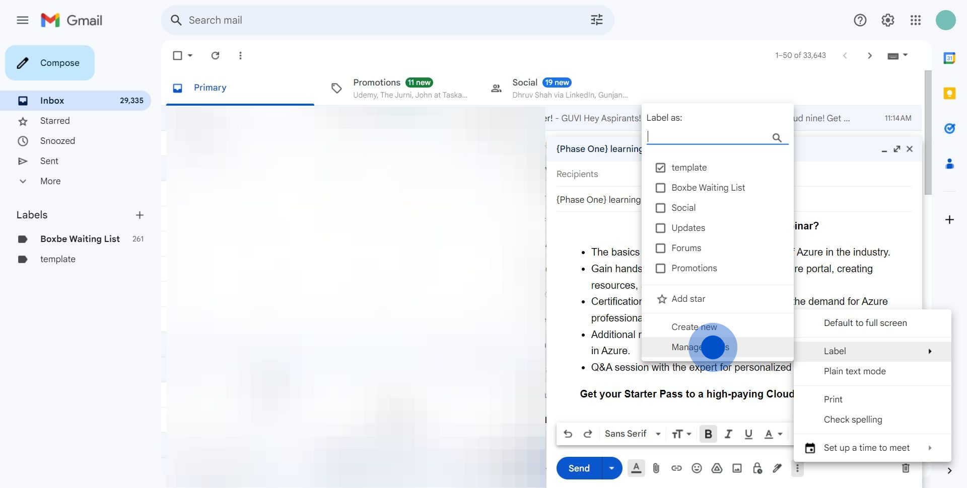 8 Click on "Manage labels"