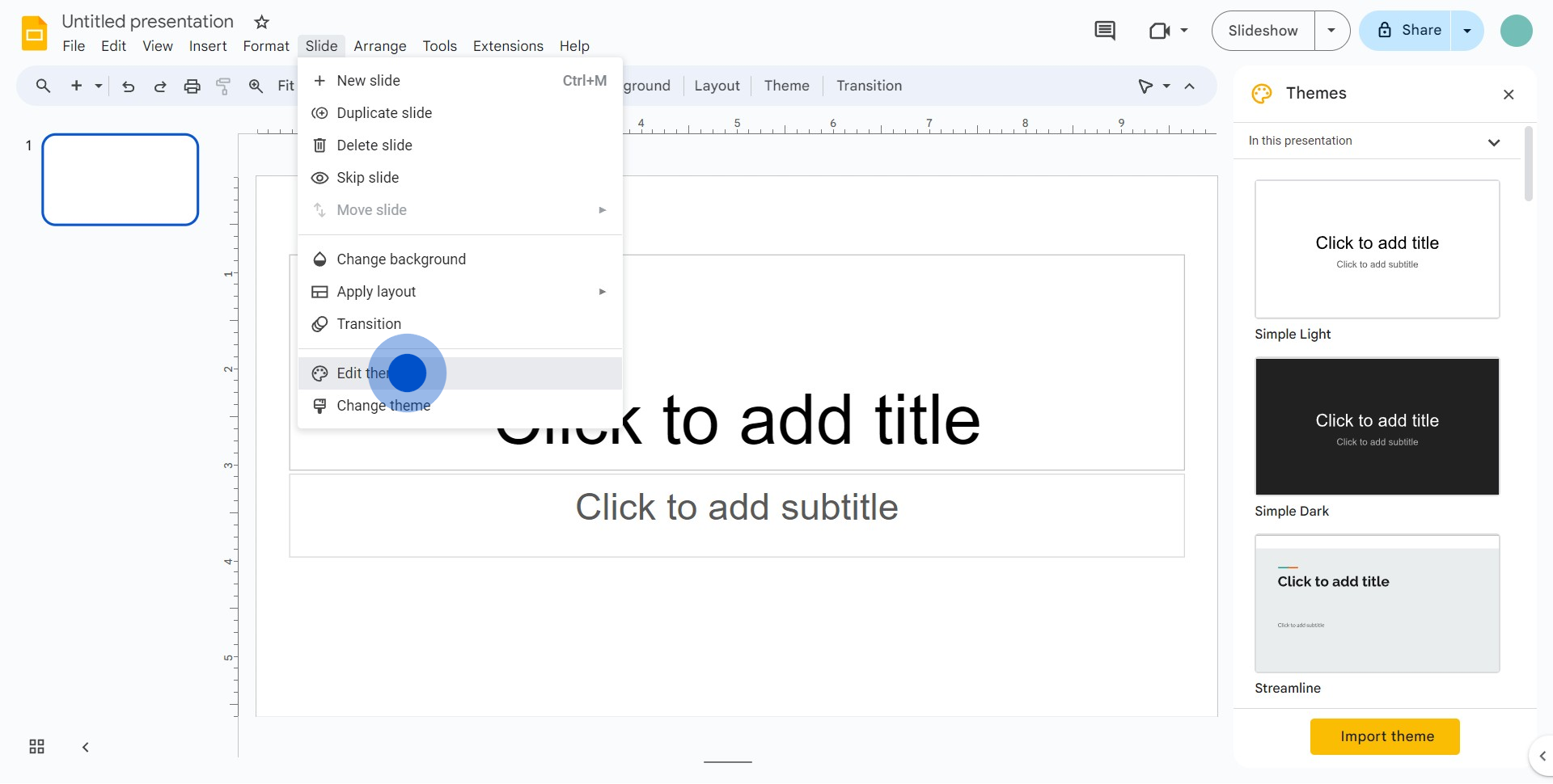 4 Click on "Edit theme"