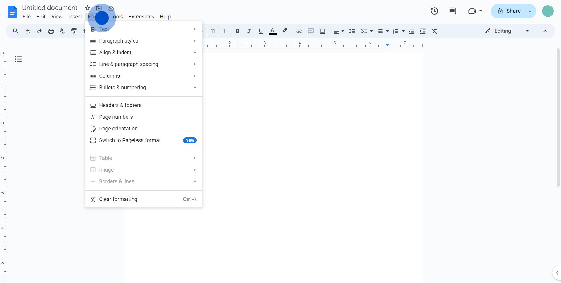 2 Click on "Format"