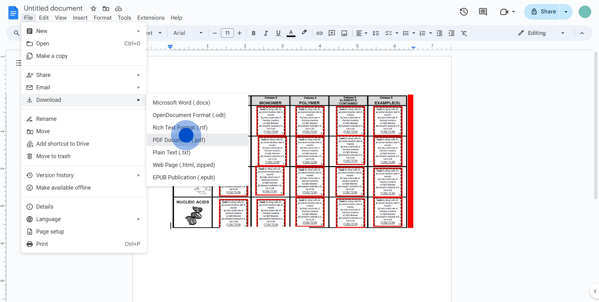 4 Click on "PDF Document (.pdf)"