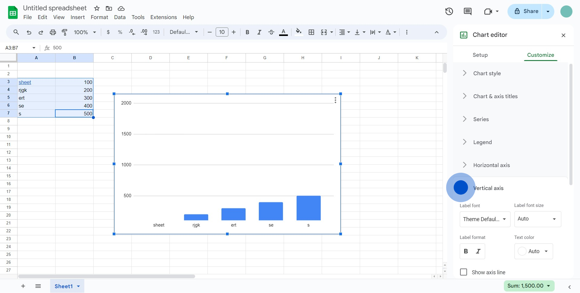 8 Click on "Vertical axis"