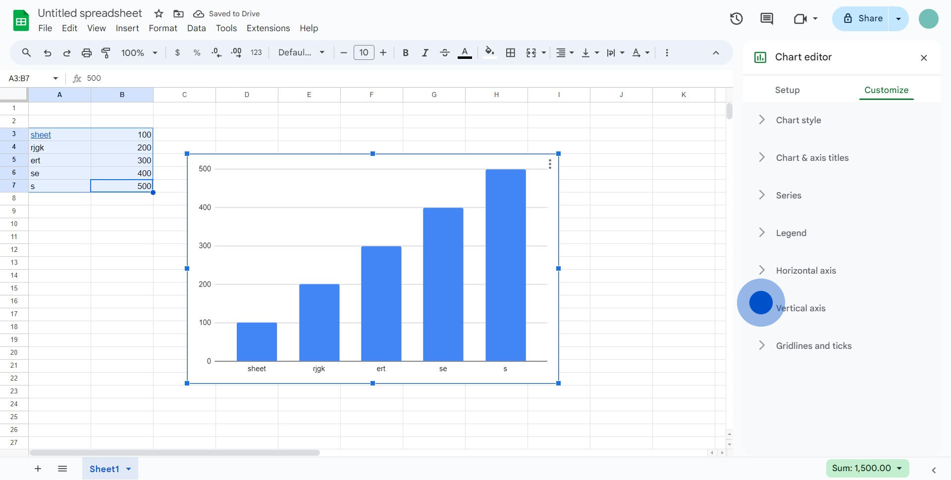 5 Click on "Vertical axis"