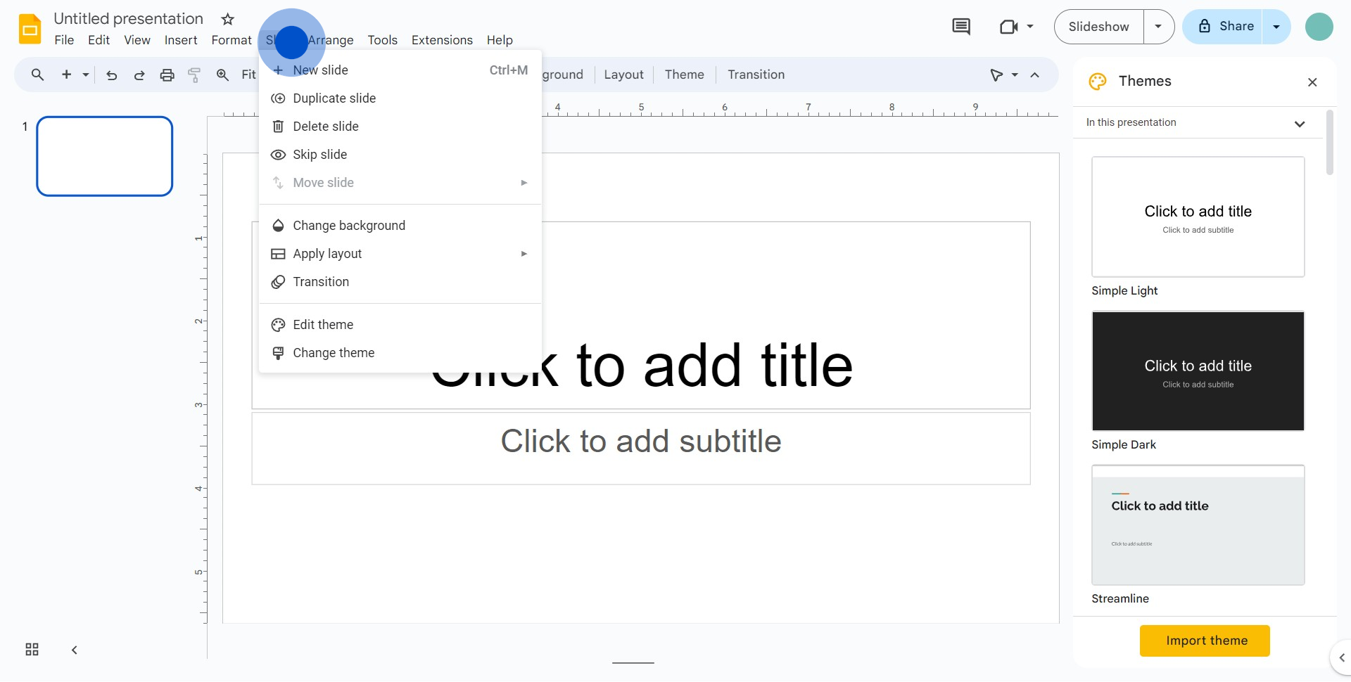 3 Click on "Slide"