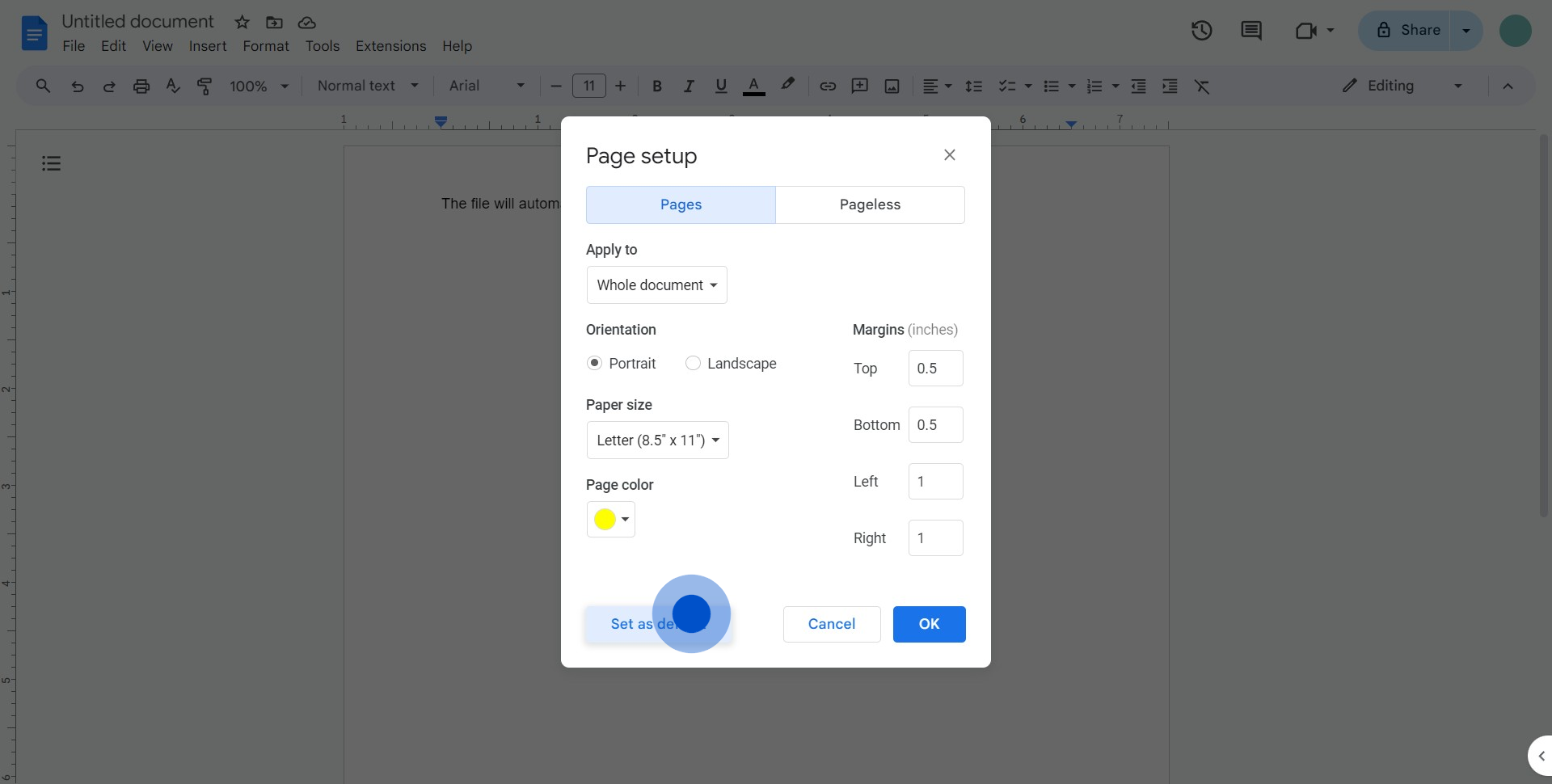 6 Click on "Set as default"