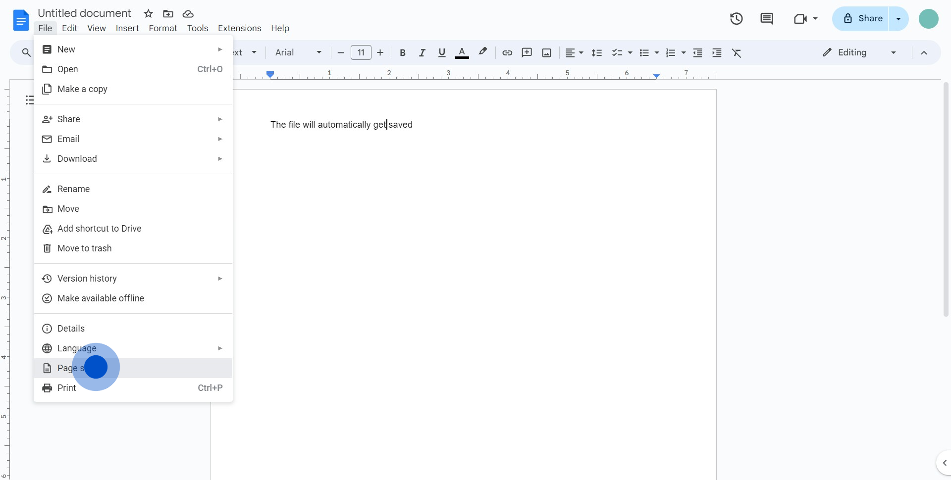 3 Click on "Page setup"