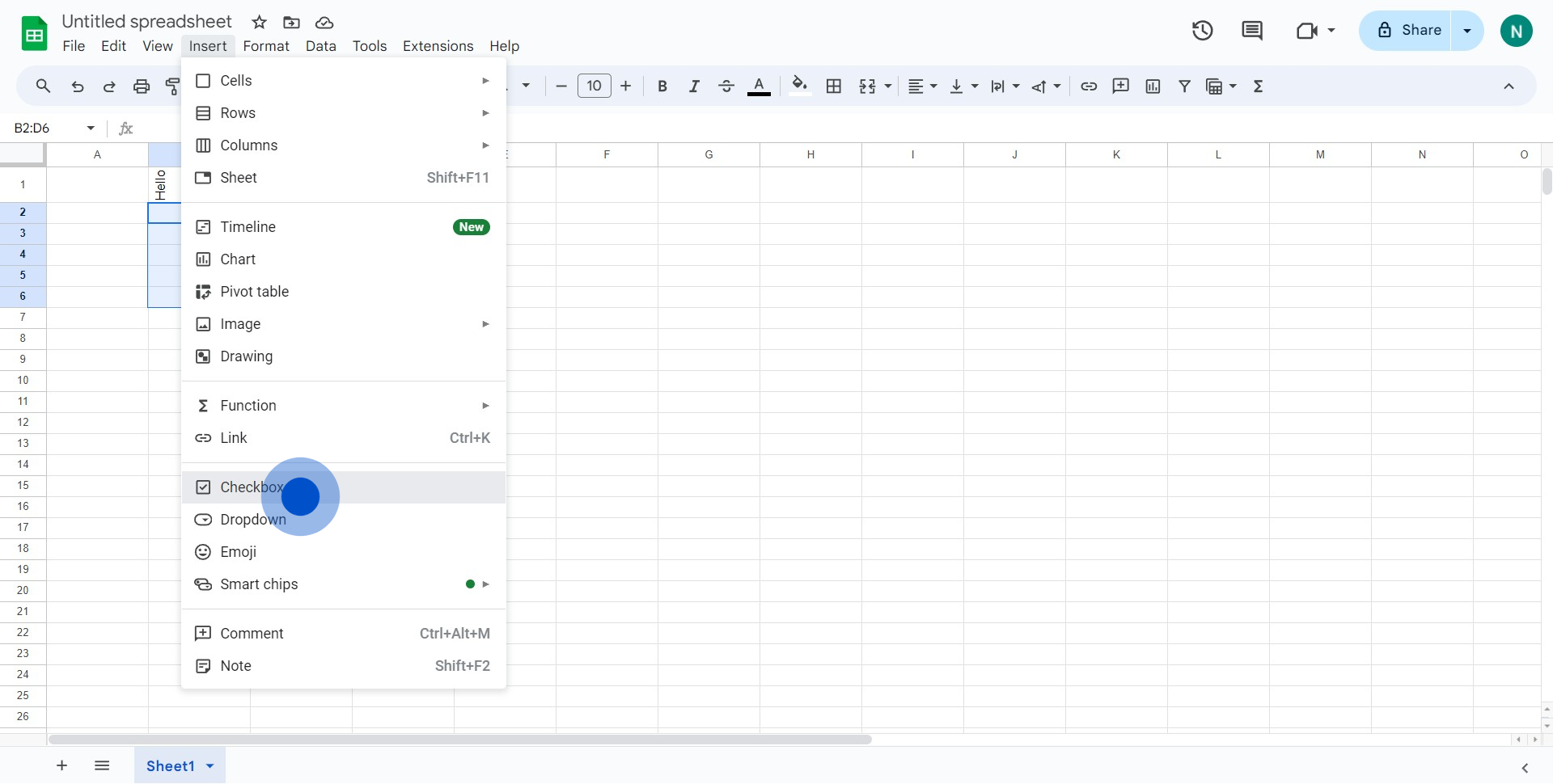 8 Click on "Checkbox"