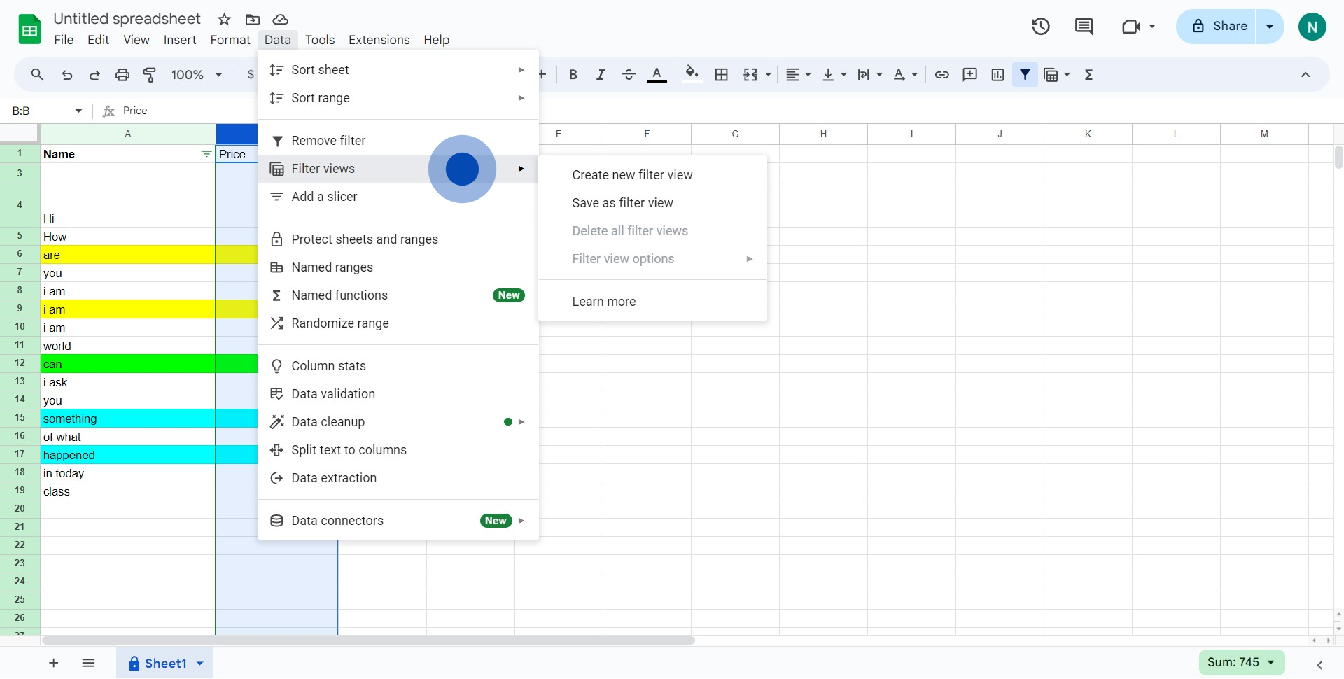 3 Click on "Filter views►"