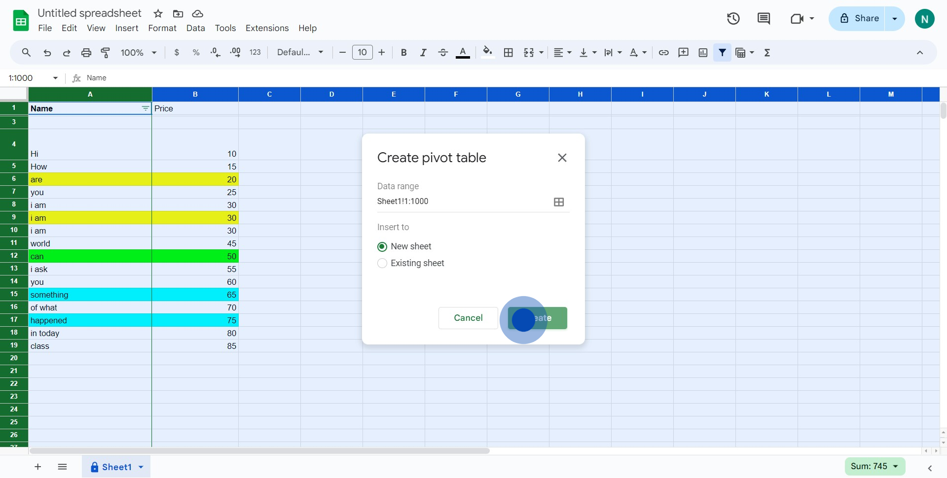 4 Click on "Create"