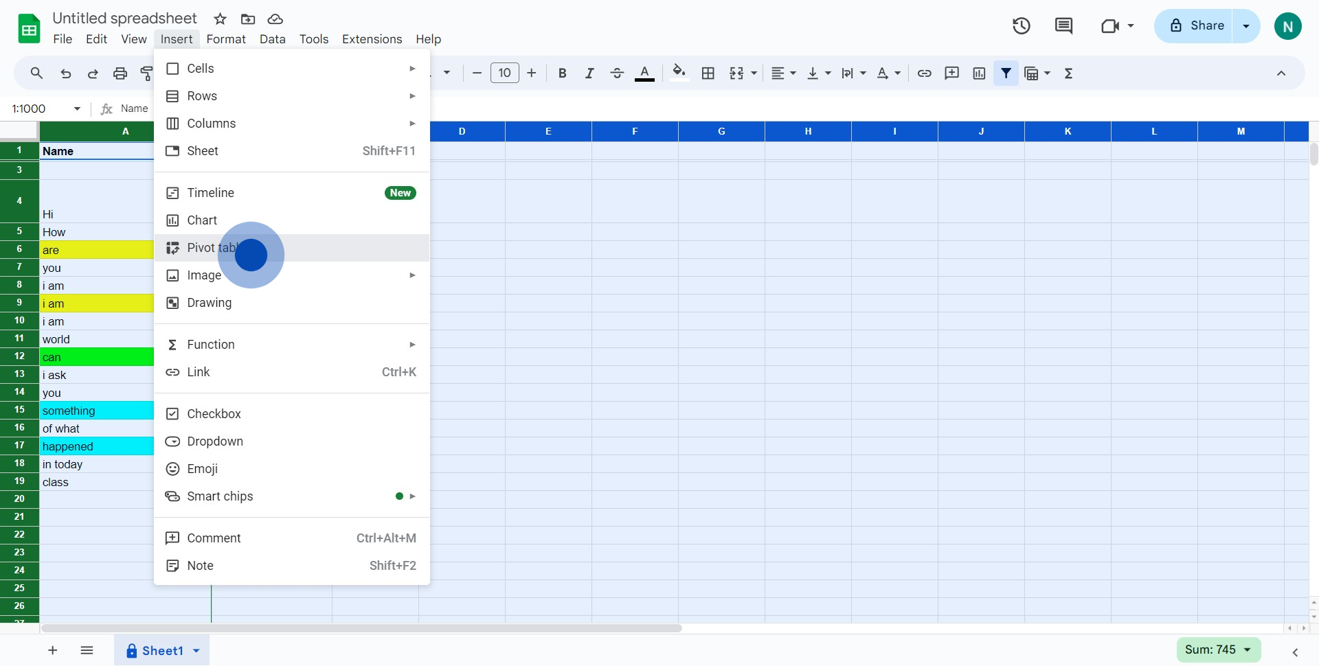 3 Click on "Pivot table"