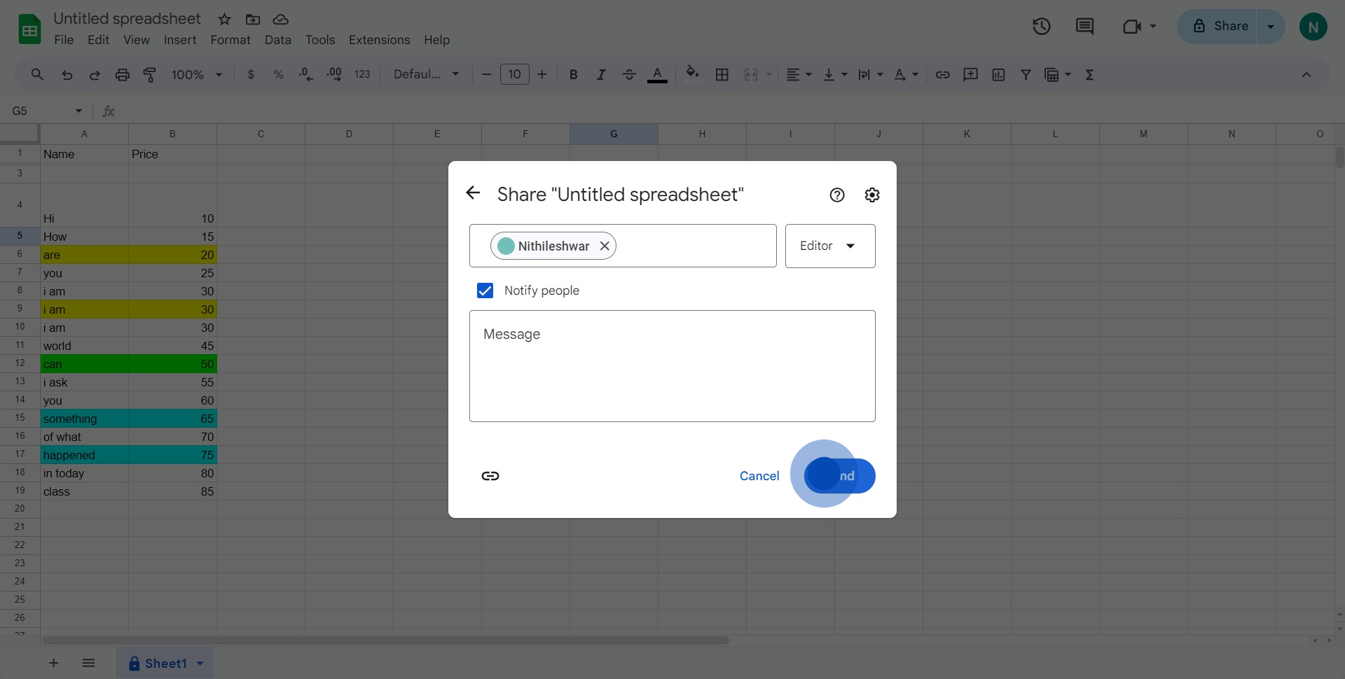 5 Click on "Send"