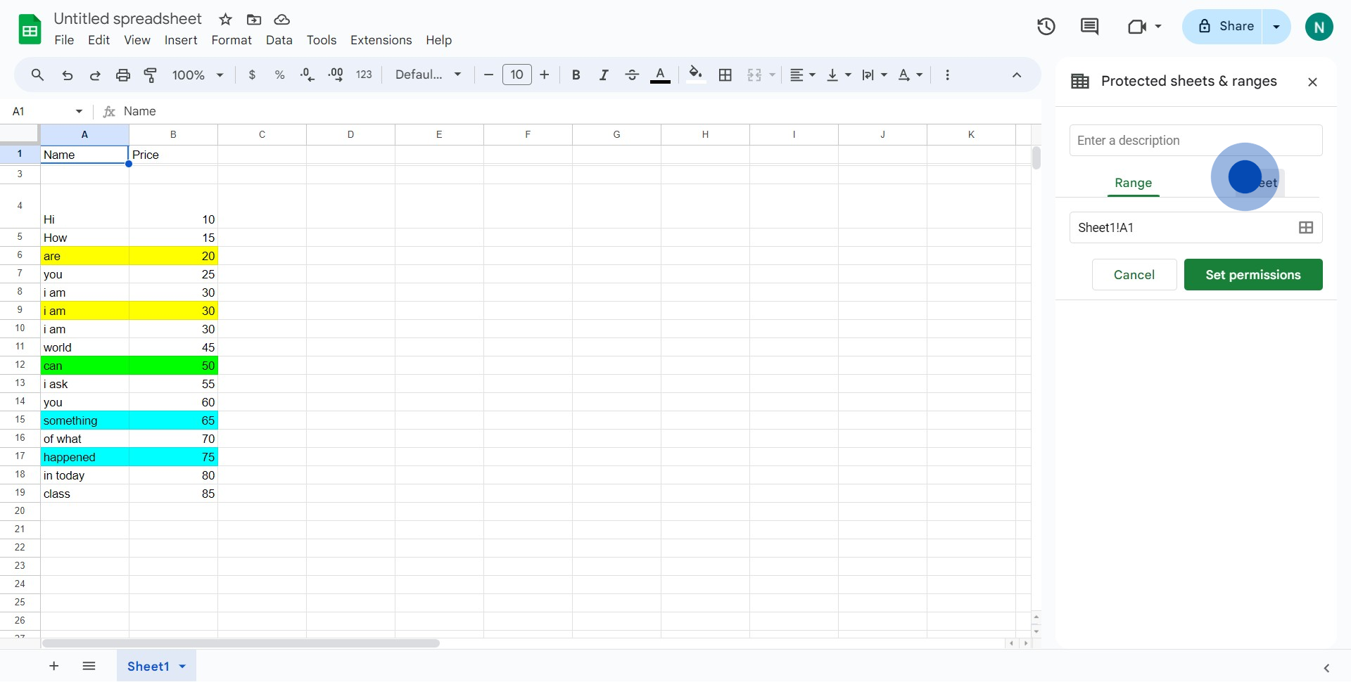 5 Click on "Sheet"