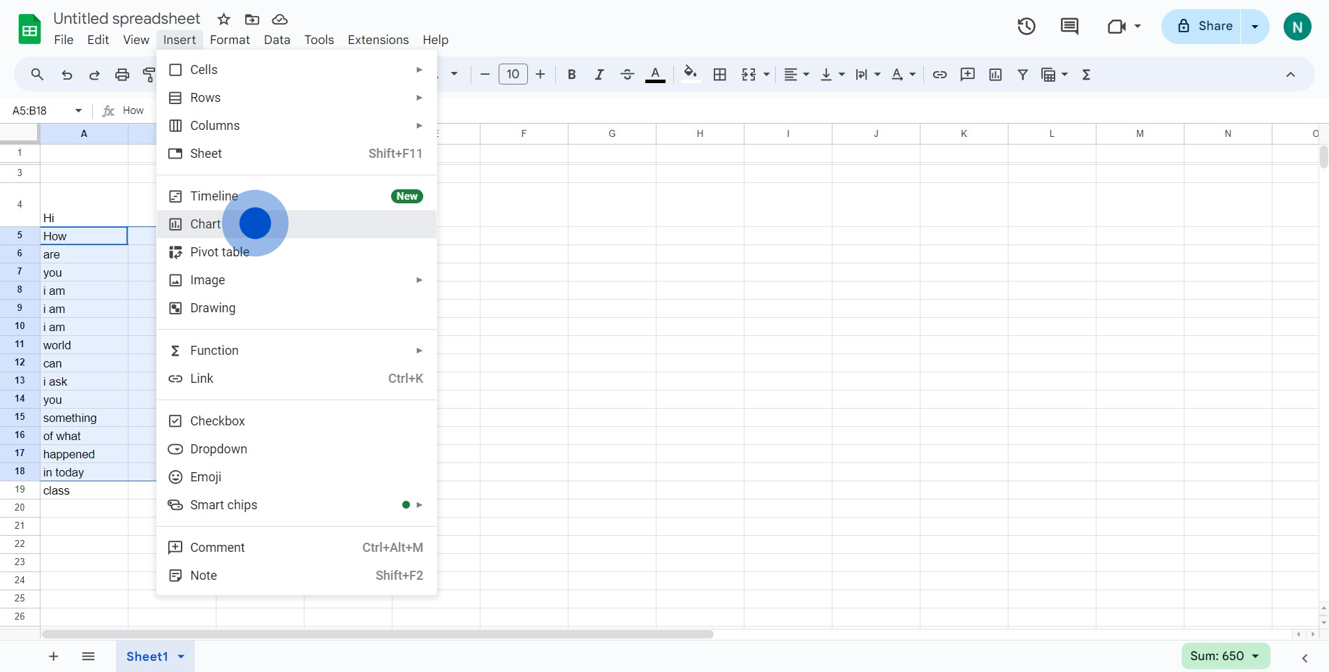 3 Click on "Chart"