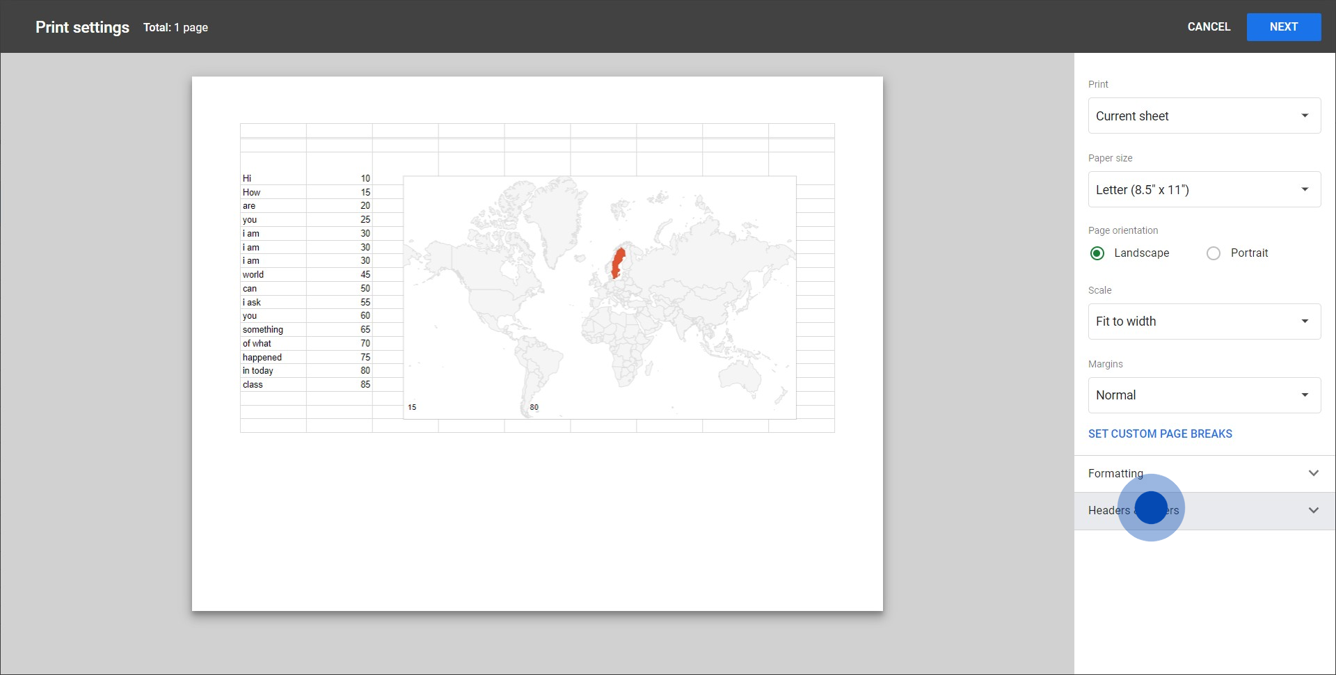 3 Click on "Headers & footers"