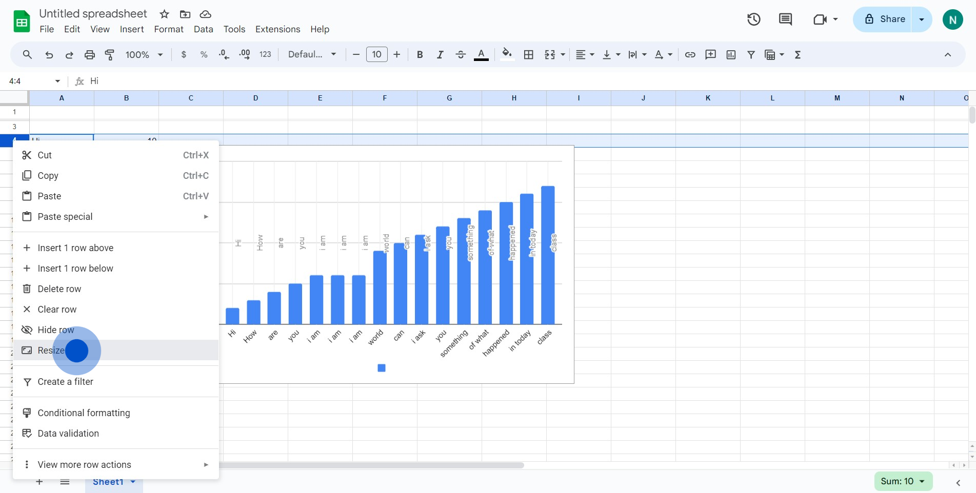 6 Click on "Resize row"