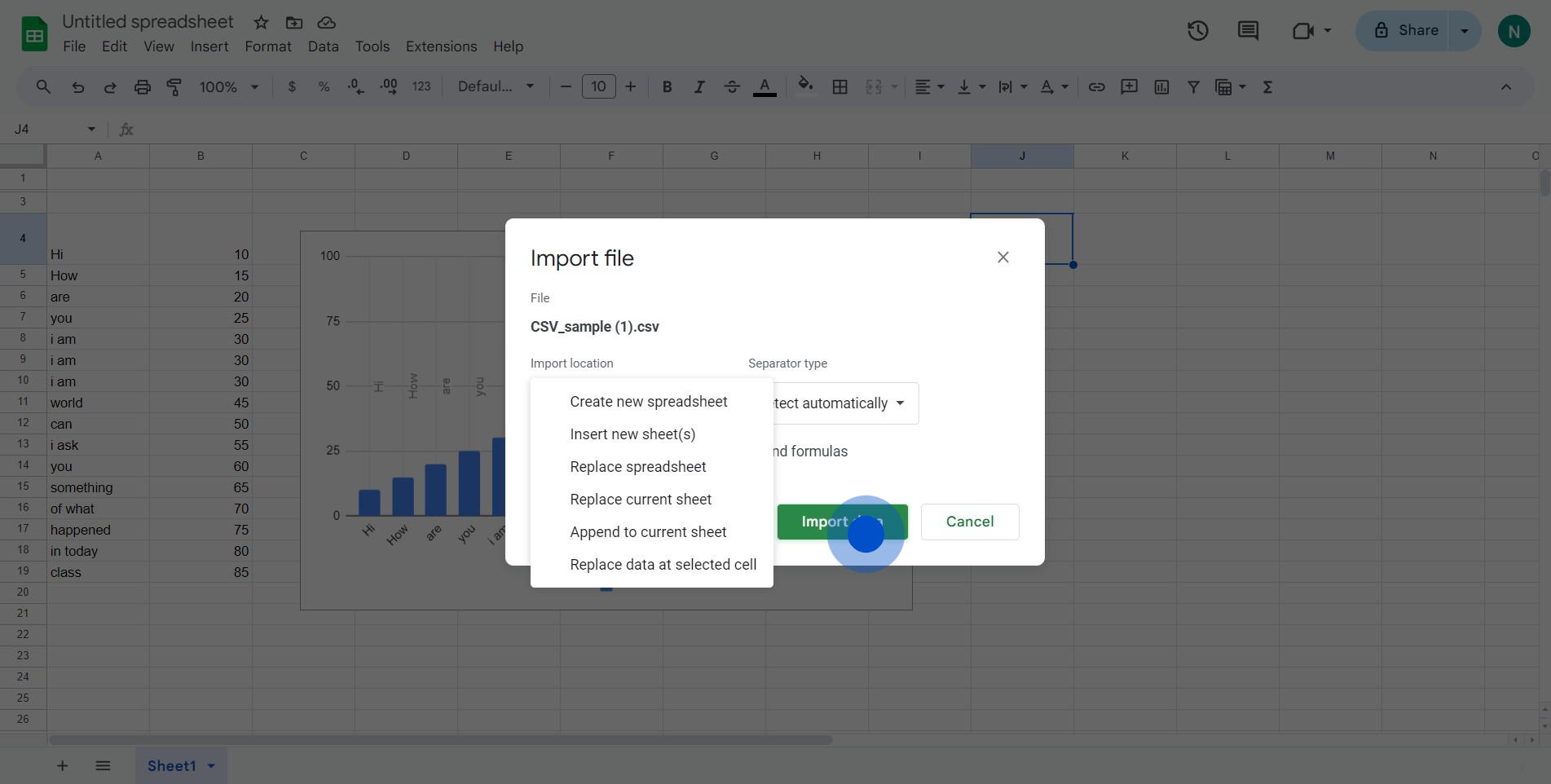 5 Click on "Import data"