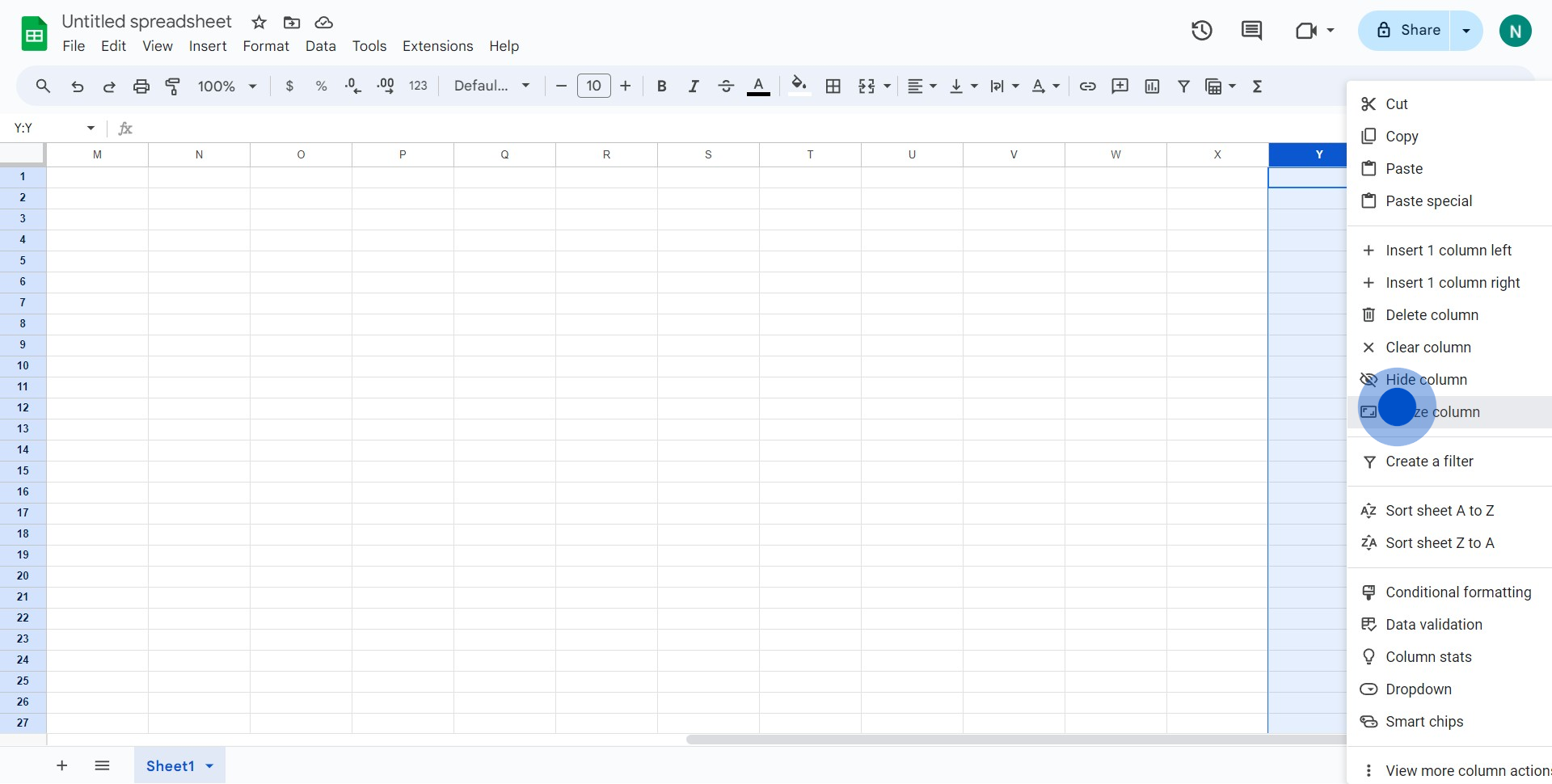 2 Click on "Resize column"