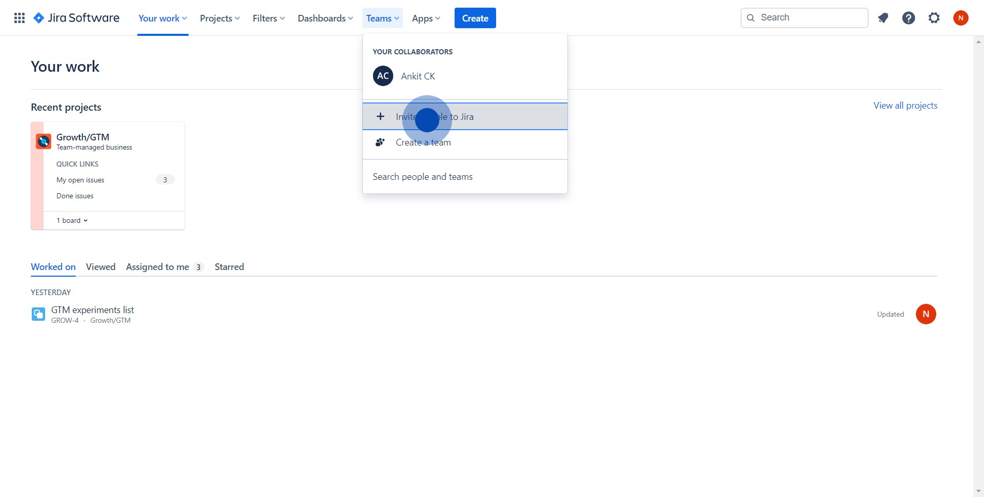 2 Click on "Invite people to Jira"