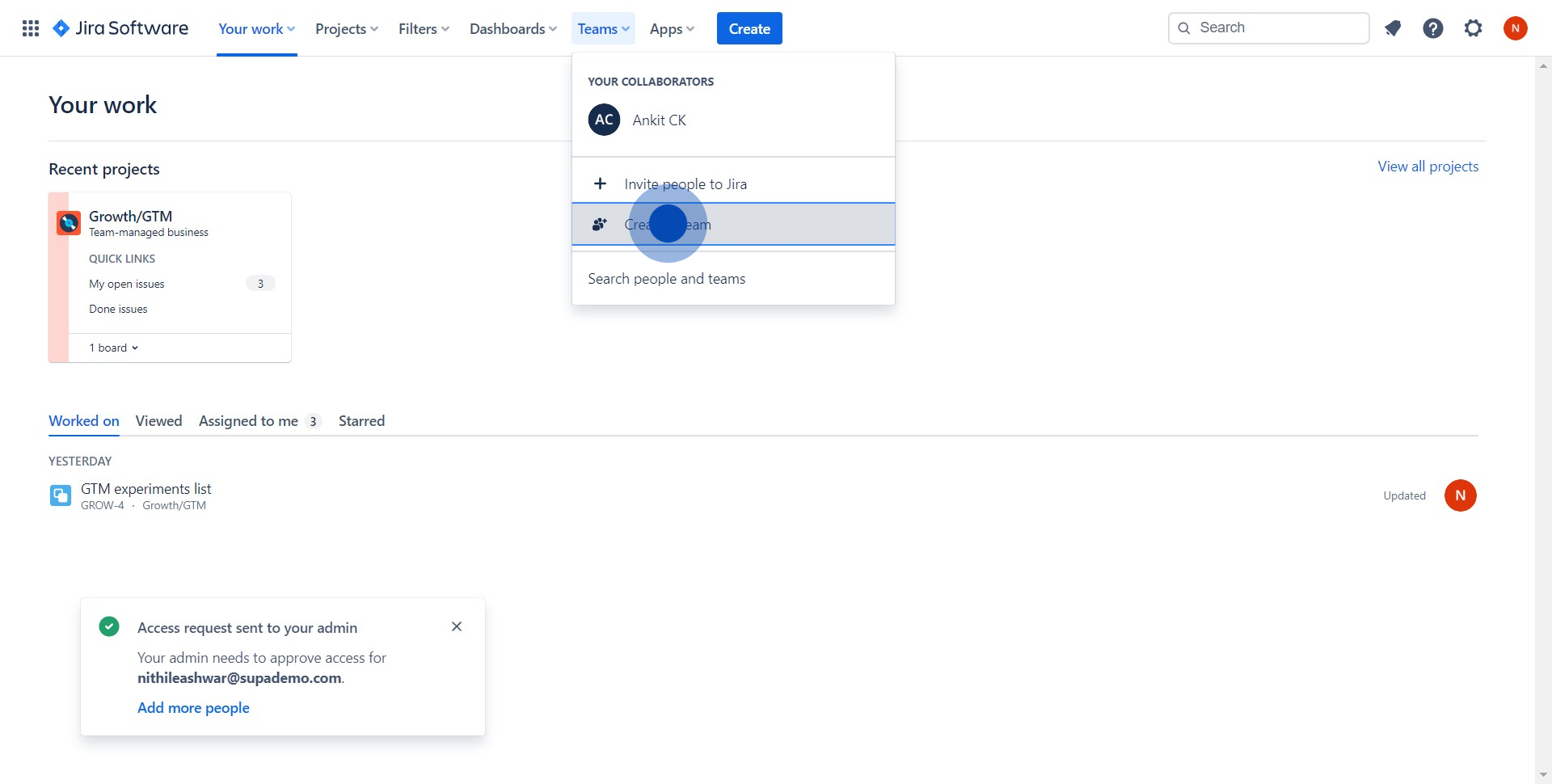 2 Click on "Create a team"