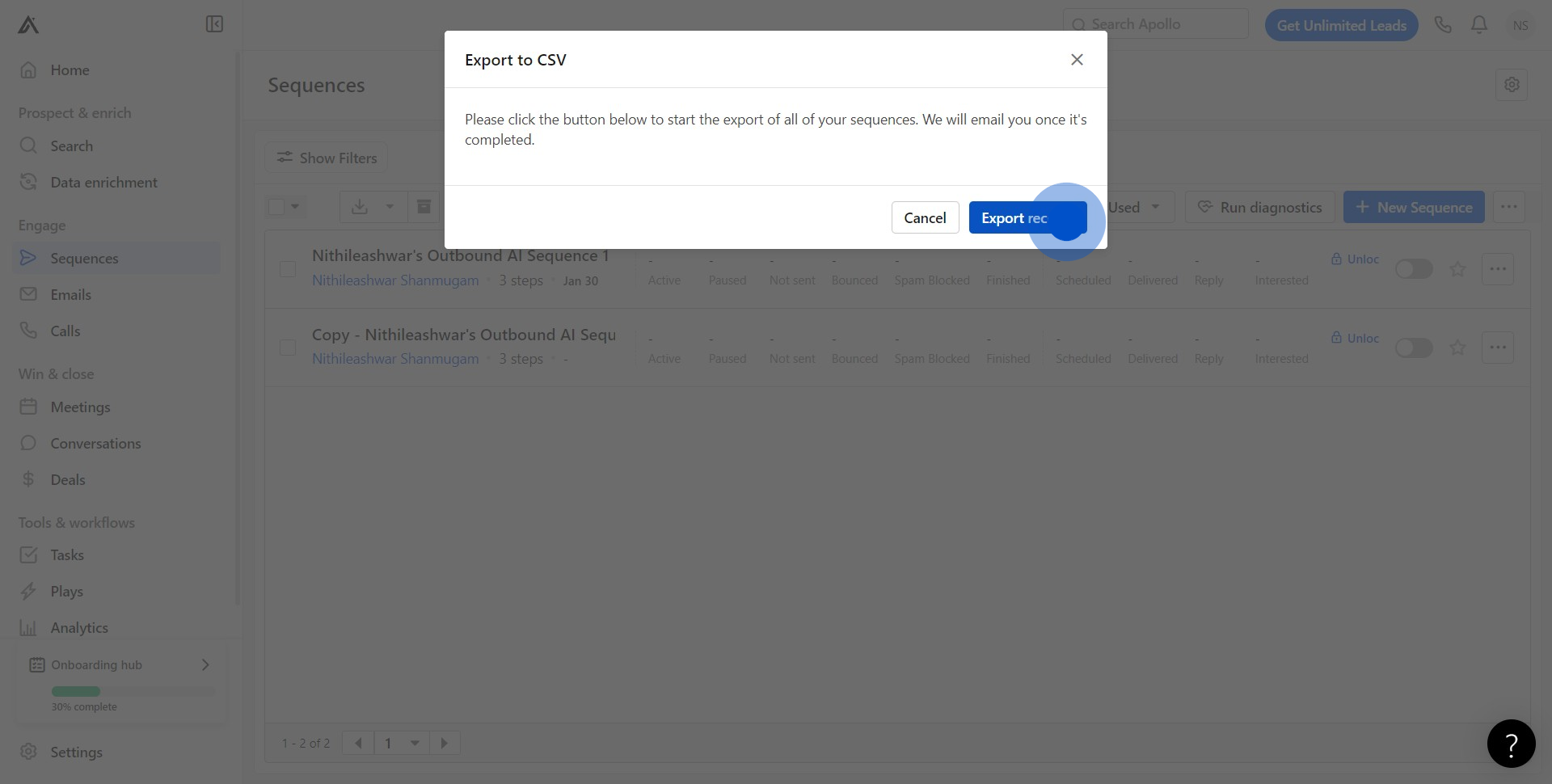 4 Click on "Export records"