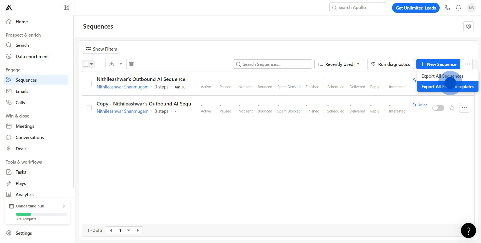6 Click on "Export All Email Templates"