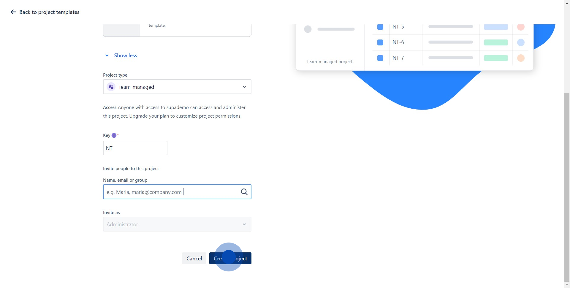 5 Click on "Create project"
