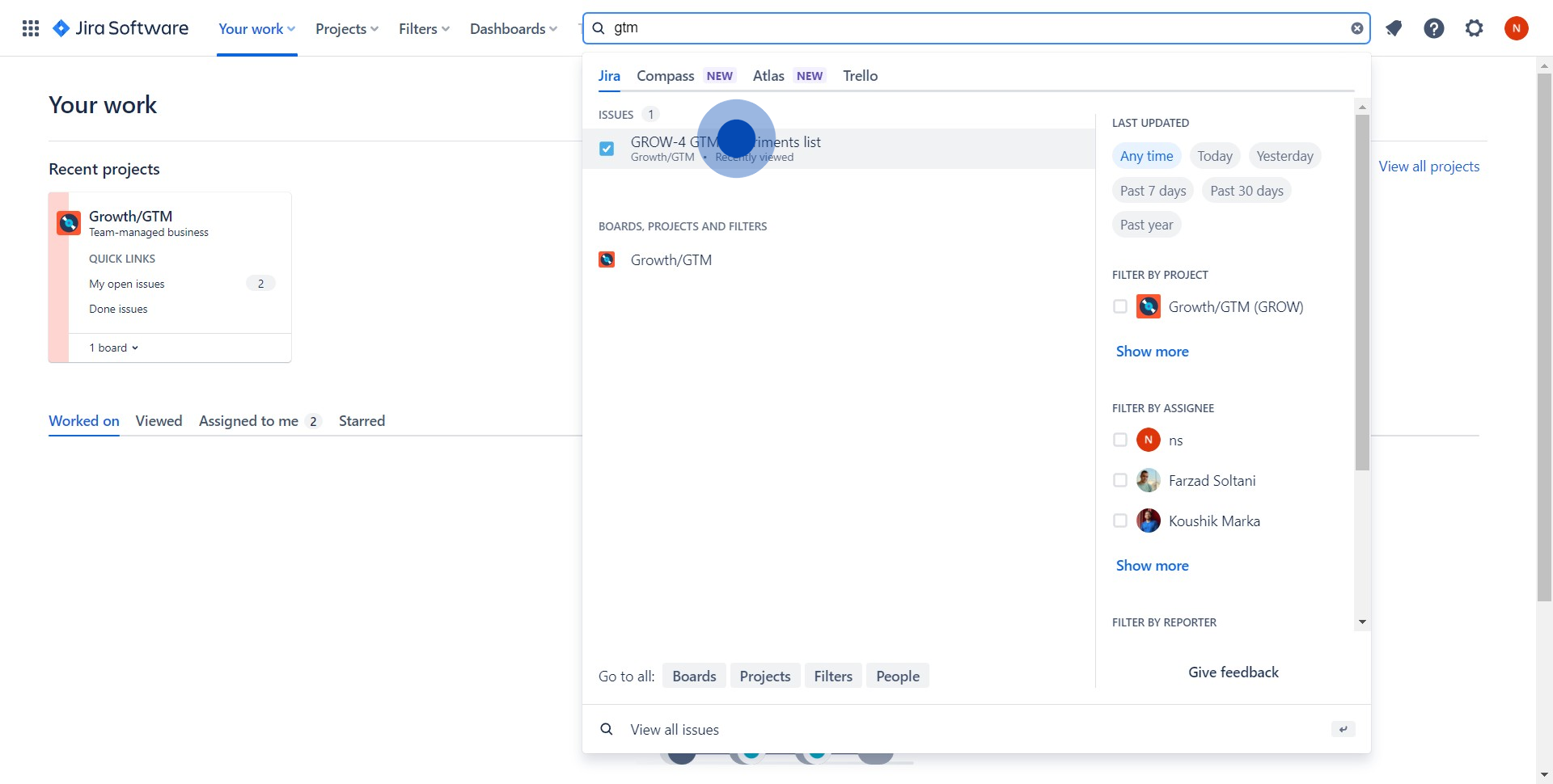 2 Click on "GROW-4 GTM experiments list"