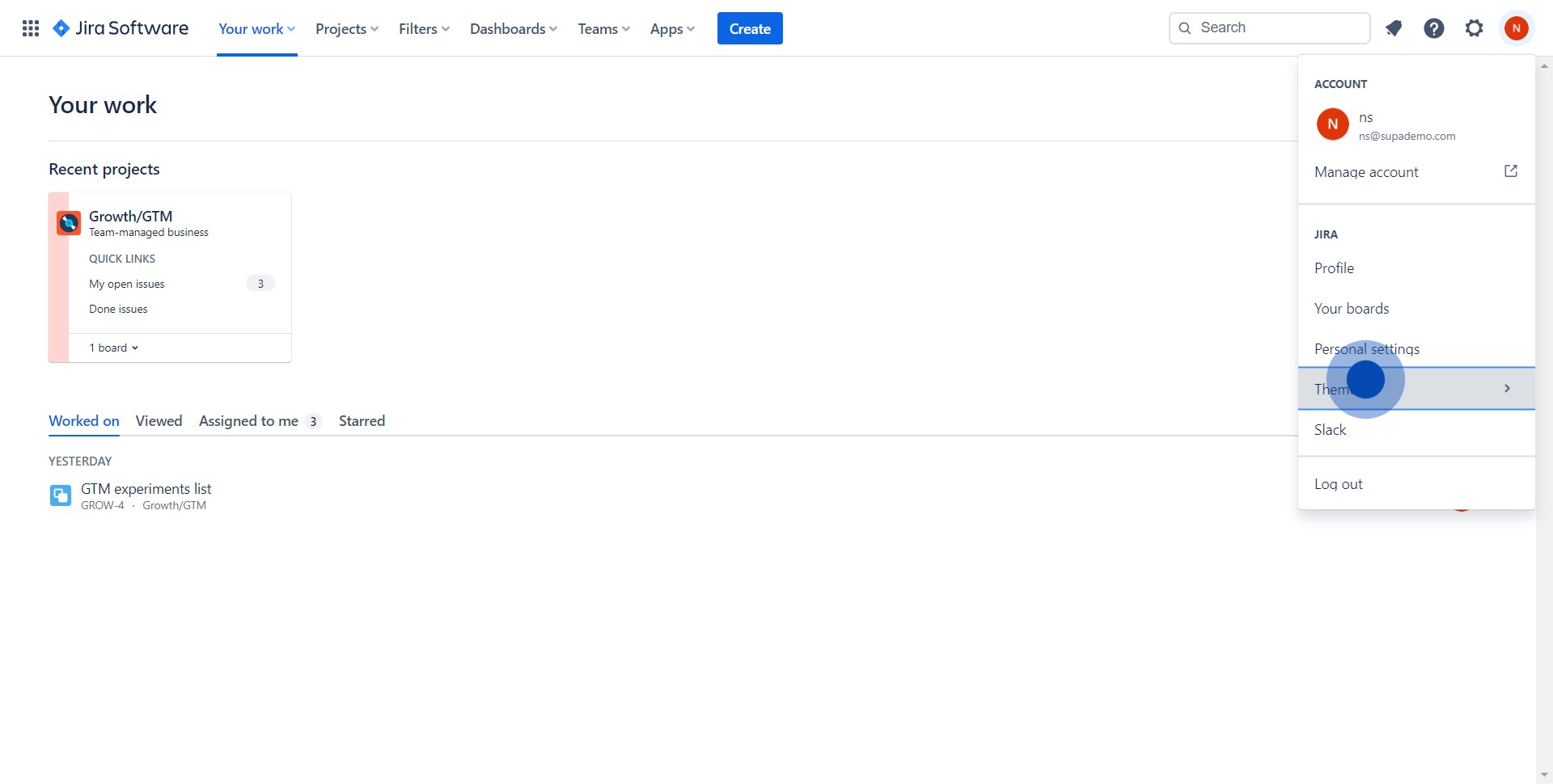2 Click on "Theme"