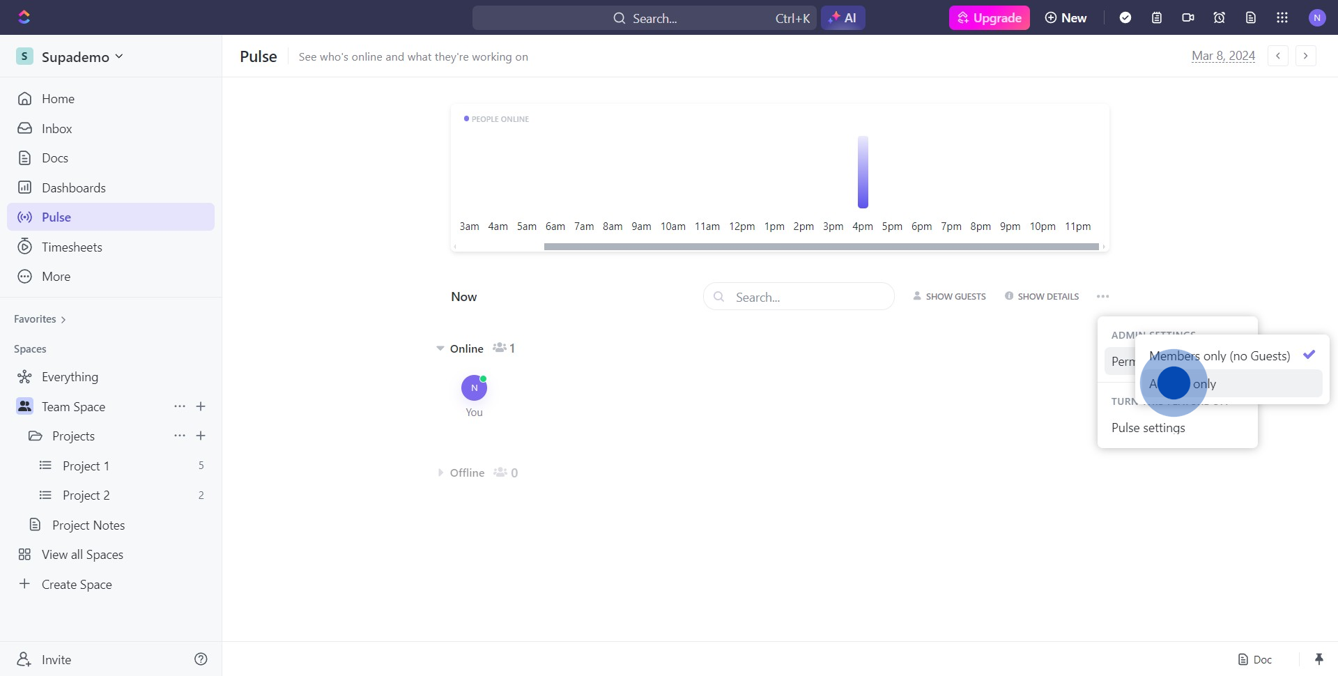 5 Click on "Admins only"