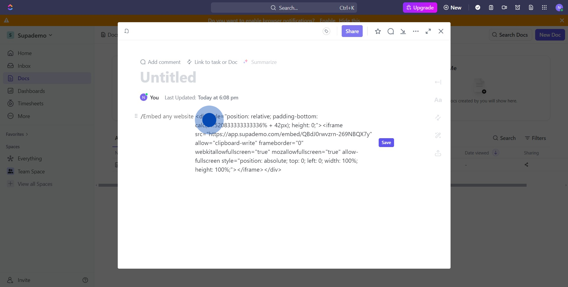 8 Click on "/Embed any website"