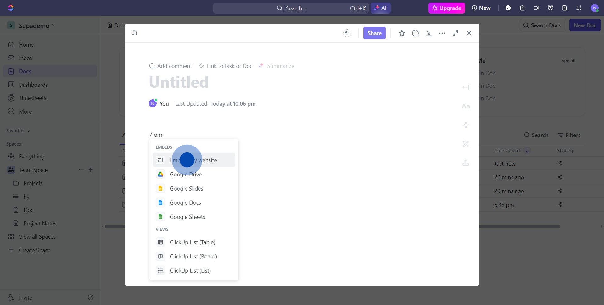 11 Click on "Embed any website"
