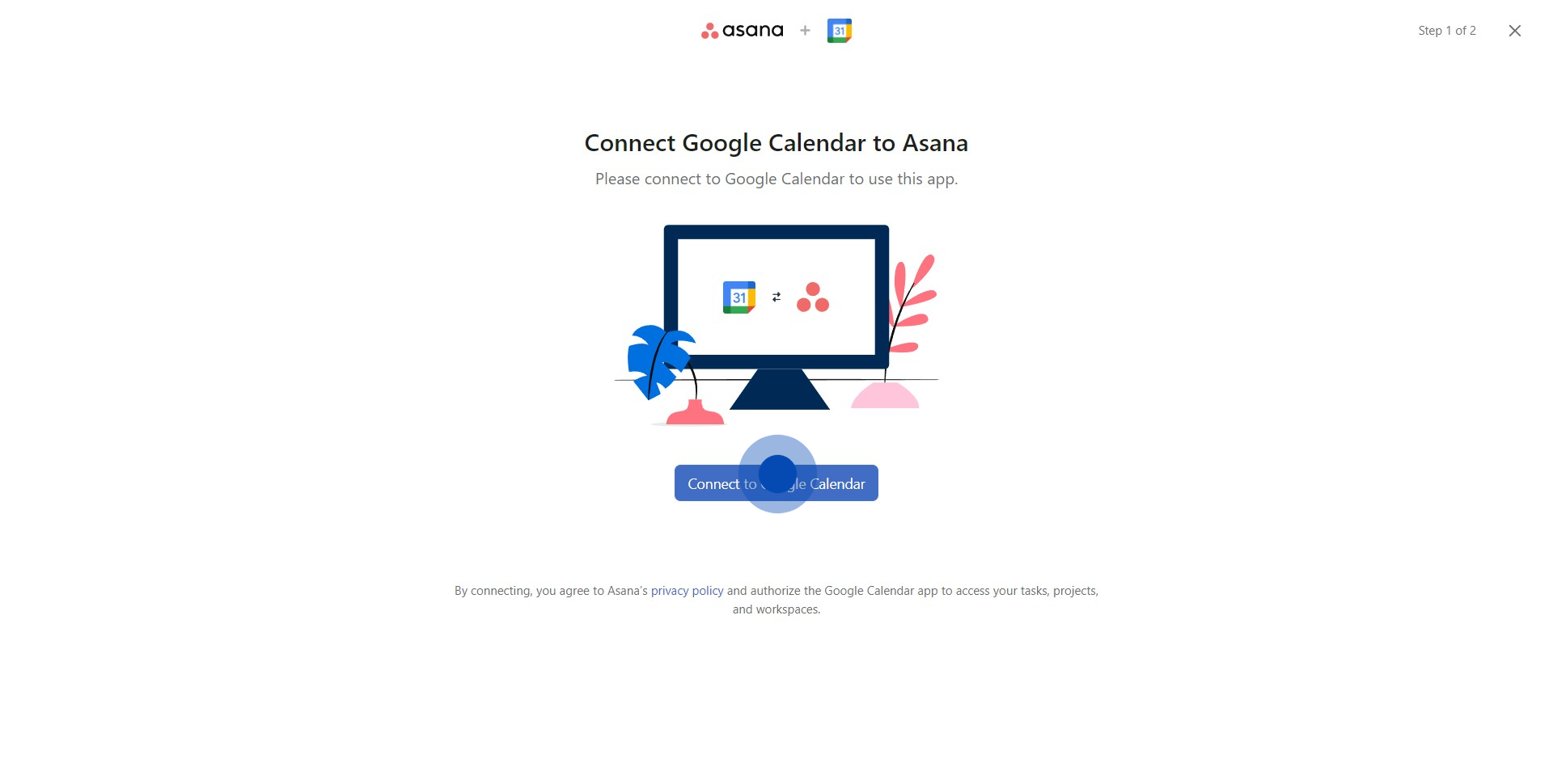 7 Click on "Connect to Google Calendar"