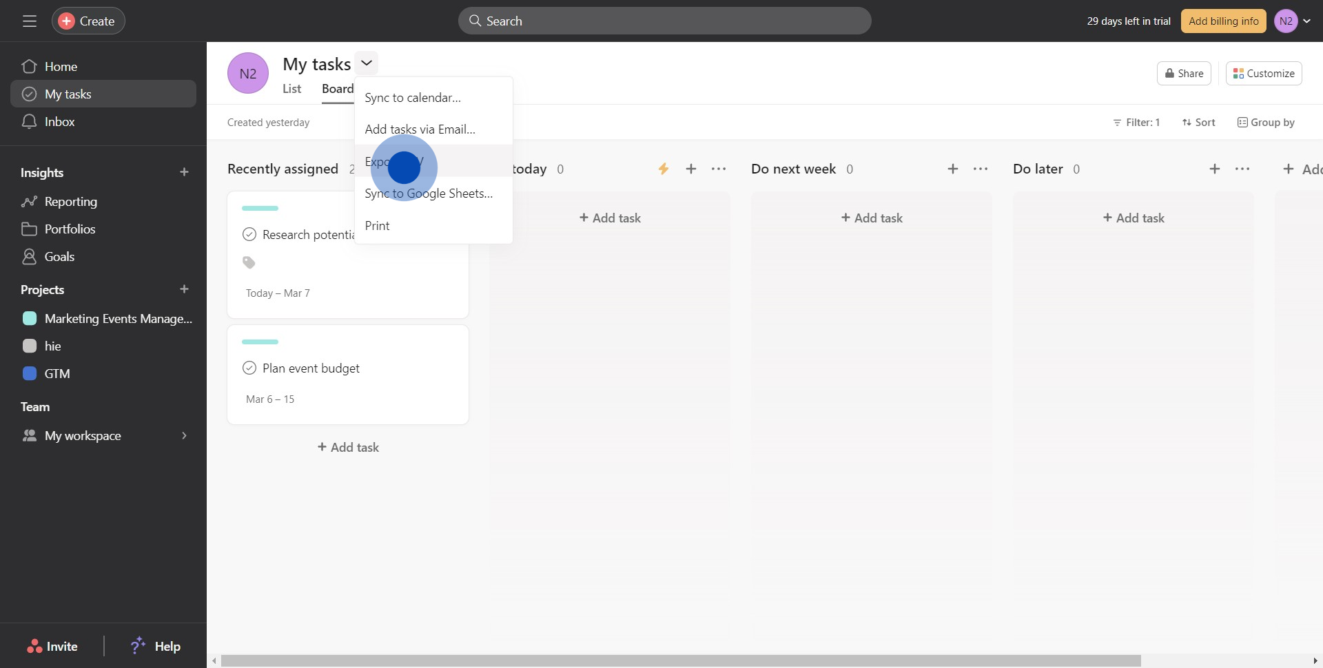 3 Click on "Export CSV"