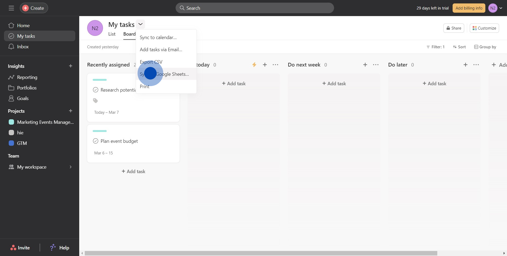 3 Click on "Sync to Google Sheets…"