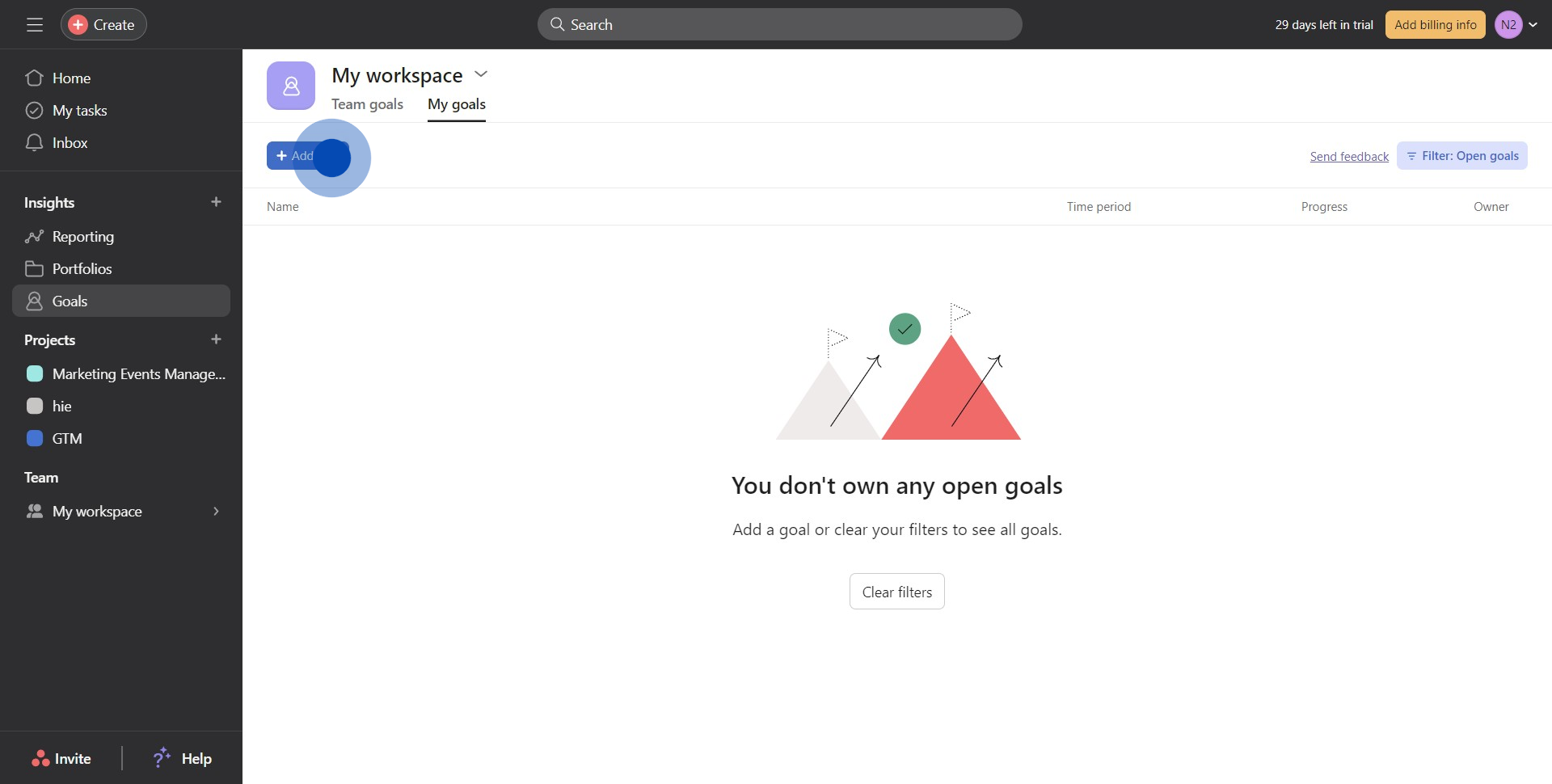 2 Click on "Add goal"