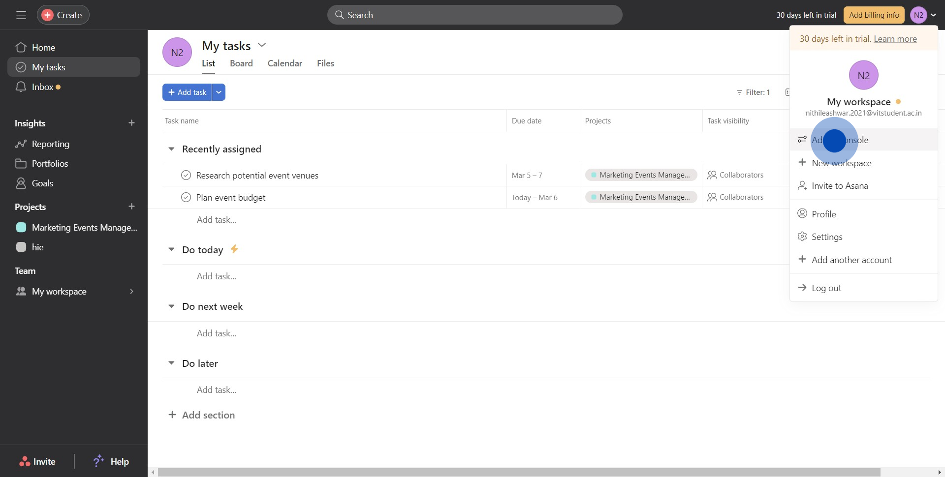 2 Click on "Admin console"