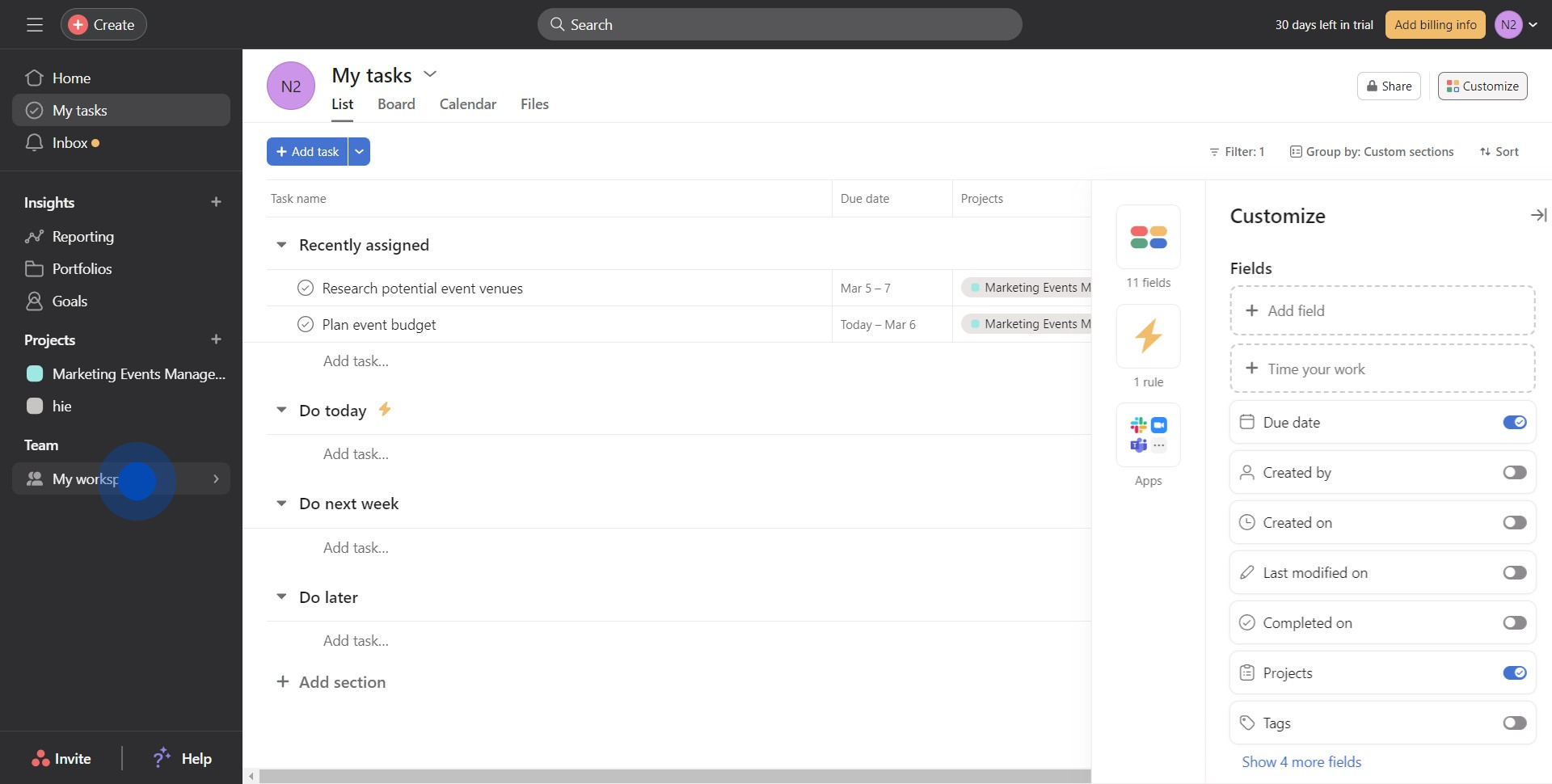 9 Click on "My workspace"