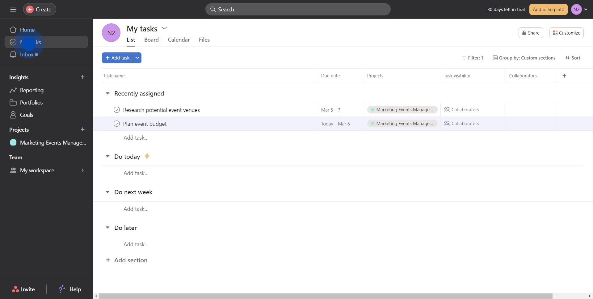 1 Click on "My tasks"
