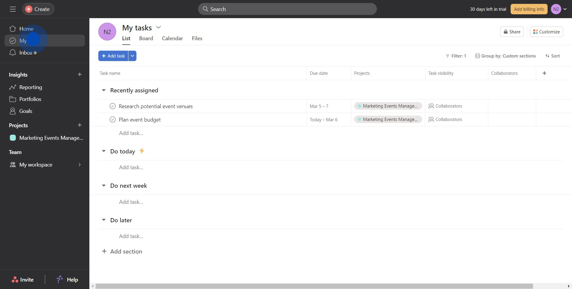 1 Click on "My tasks"