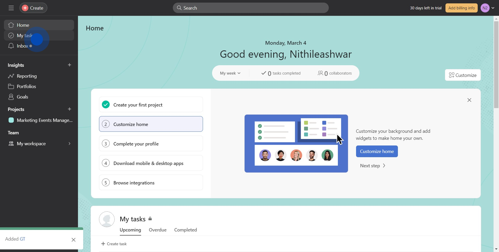 7 Click on "My tasks"